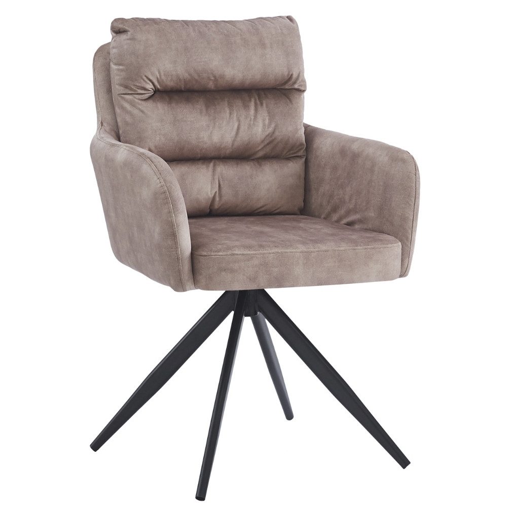Stuhl Bequemer 360° Drehstuhl GEORGIA creme Samt Armlehne Metall schwarz