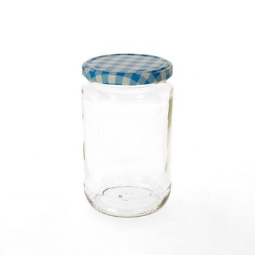 MamboCat Einmachglas 12er Set Rundglas 720 ml To 82 blau karierter Deckel incl. Rezeptheft, Glas