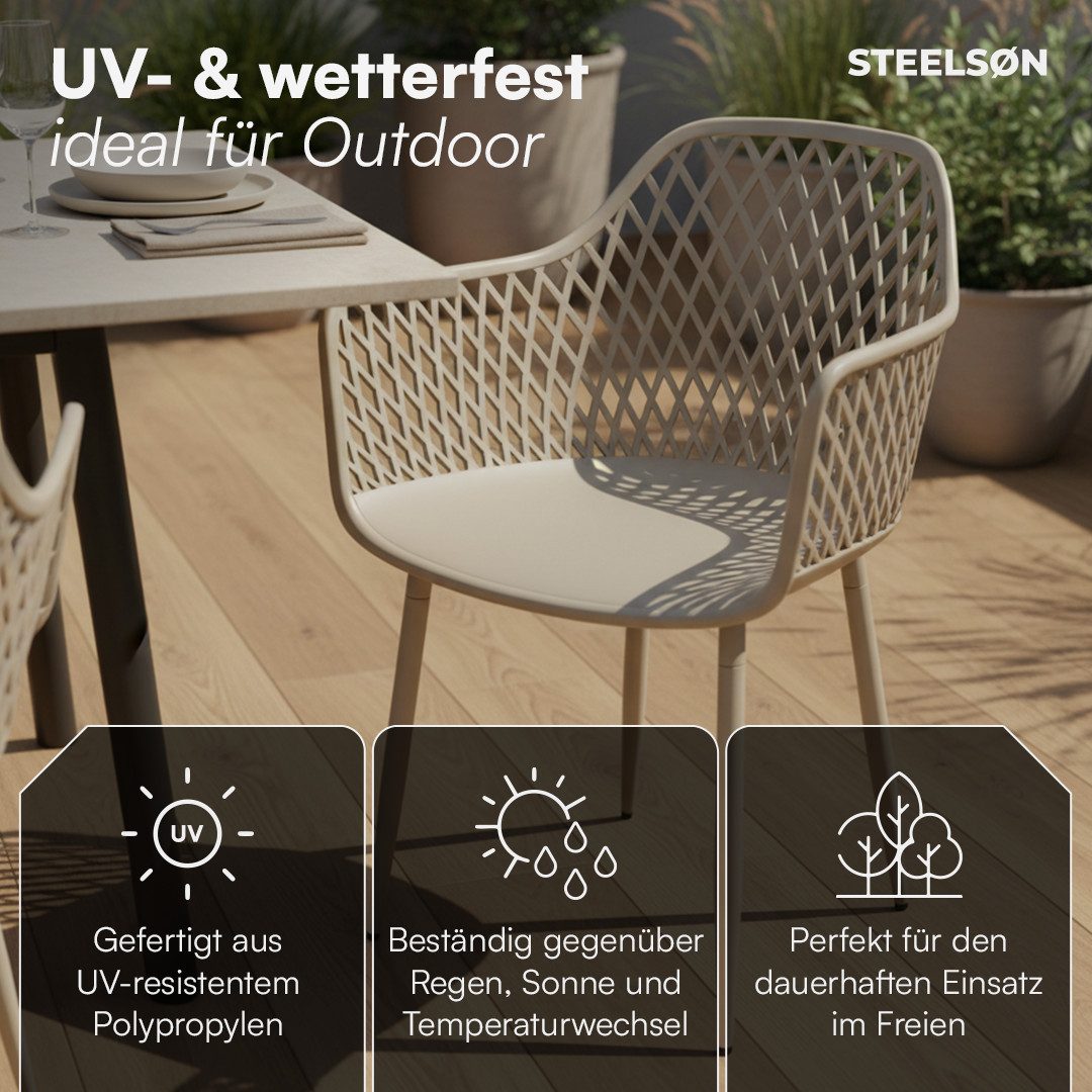 STEELSØN Gartenstuhl Quasira wetter- & UV-beständig (taupe, 2er Set), outdoor Loungesessel mit Armlehnen, verfügbar als 2er/4er/6er Set