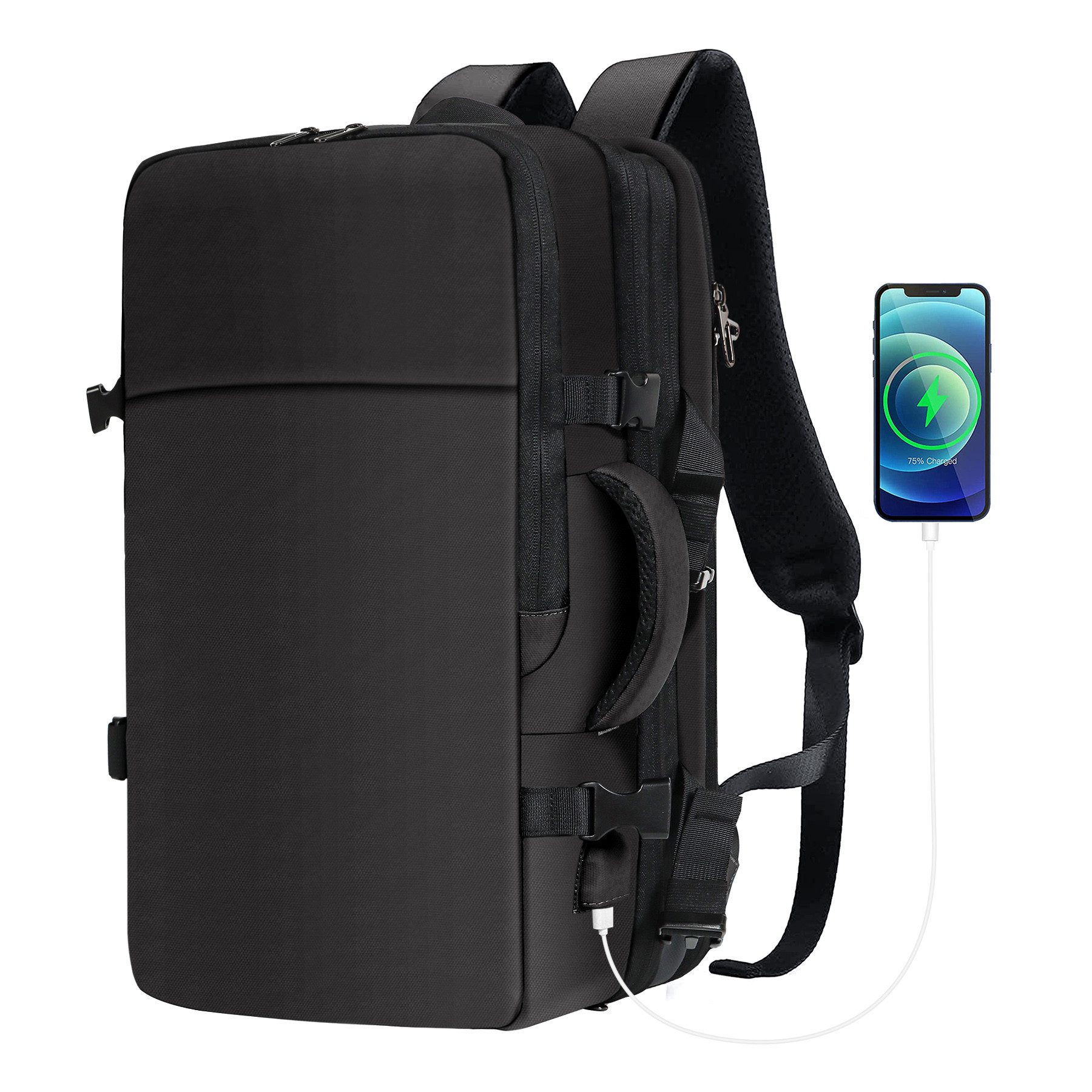 TAN.TOMI Reiserucksack 50L Handgepäck Reiserucksack Flugzeug, Groß 17 Zoll Laptoprucksack (Erweiterbar Diebstahlsicher Wasserabweisend Daypack), Business Reiserucksack für Arbeit Schule Reise, Casual Daypack