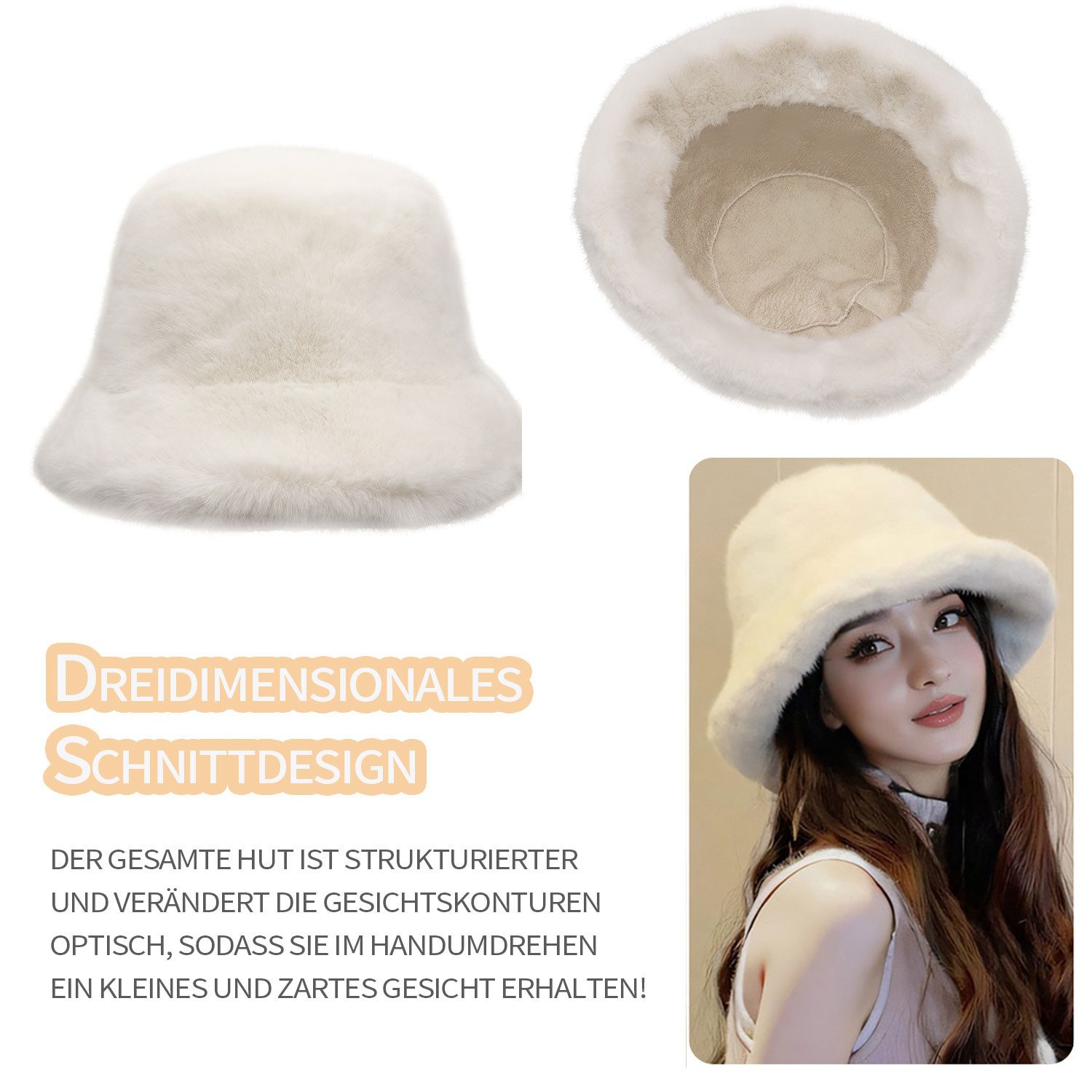 Refttenw Skimütze Verstellbarer warmer Winter-Bucket-Hut aus Fleece, Damenmütze