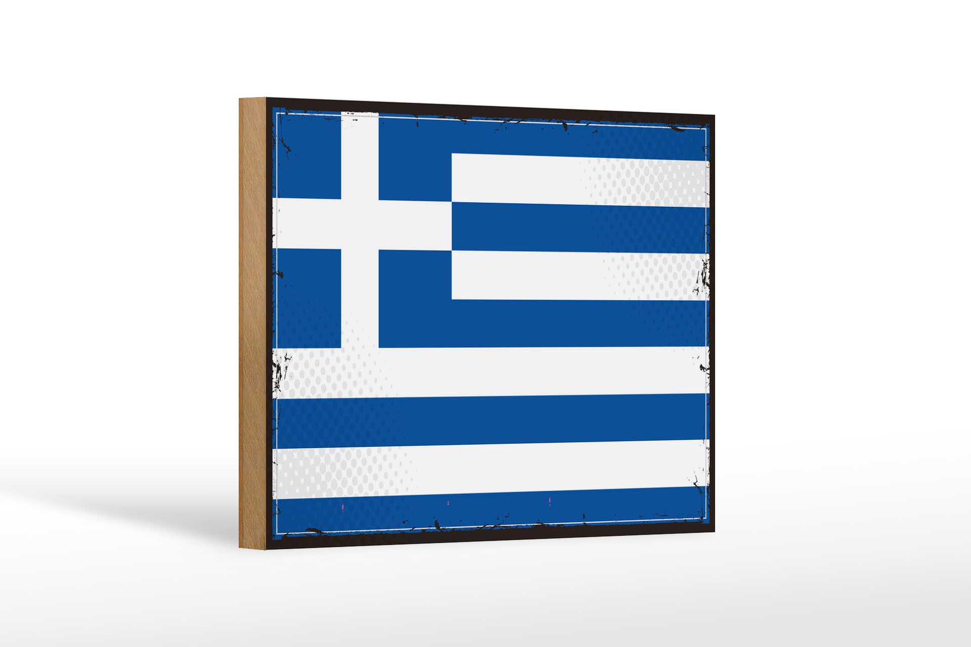 Femer GmbH Holzbild Flagge Griechenlands 18x12 cm Retro Flag Greece, Flaggen (1 St), Glatte Holzfaserplatte (MDF), vorn beschichtet