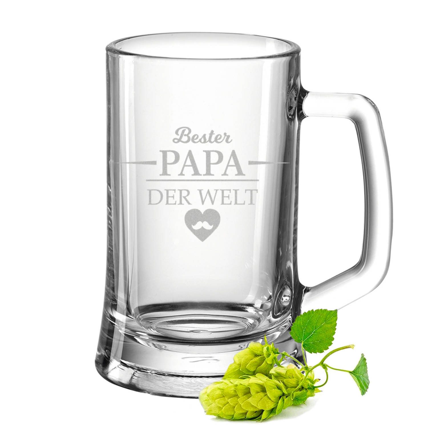 GRAVURZEILE Bierkrug mit Gravur - Bester Papa der Welt - Geschenk für Männer, Glas, ideal als Vatertagsgeschenk - 0,5l Bierglas als Geburtstagsgeschenk