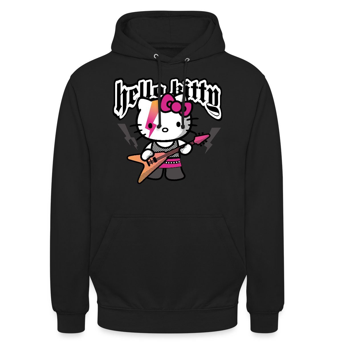 Spreadshirt Hoodie Hello Kitty E-Gitarre Rock Style Unisex Hoodie (1-tlg) Unisex-Schnitt: Sitzt bei Männern körpernah, bei Frauen weit