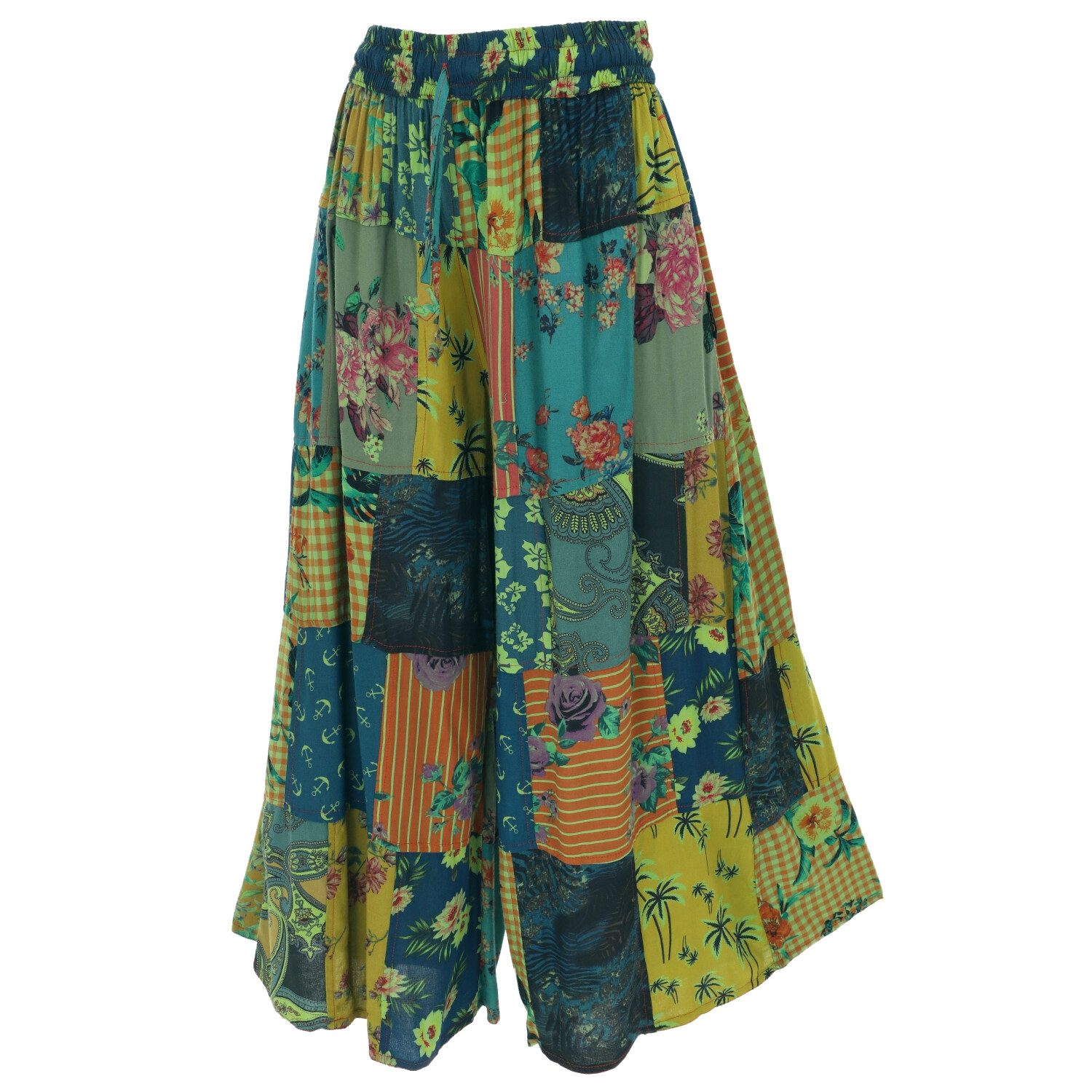 Guru-Shop Relaxhose Patchwork Hose, weite Boho Sommerhose - grün Boho