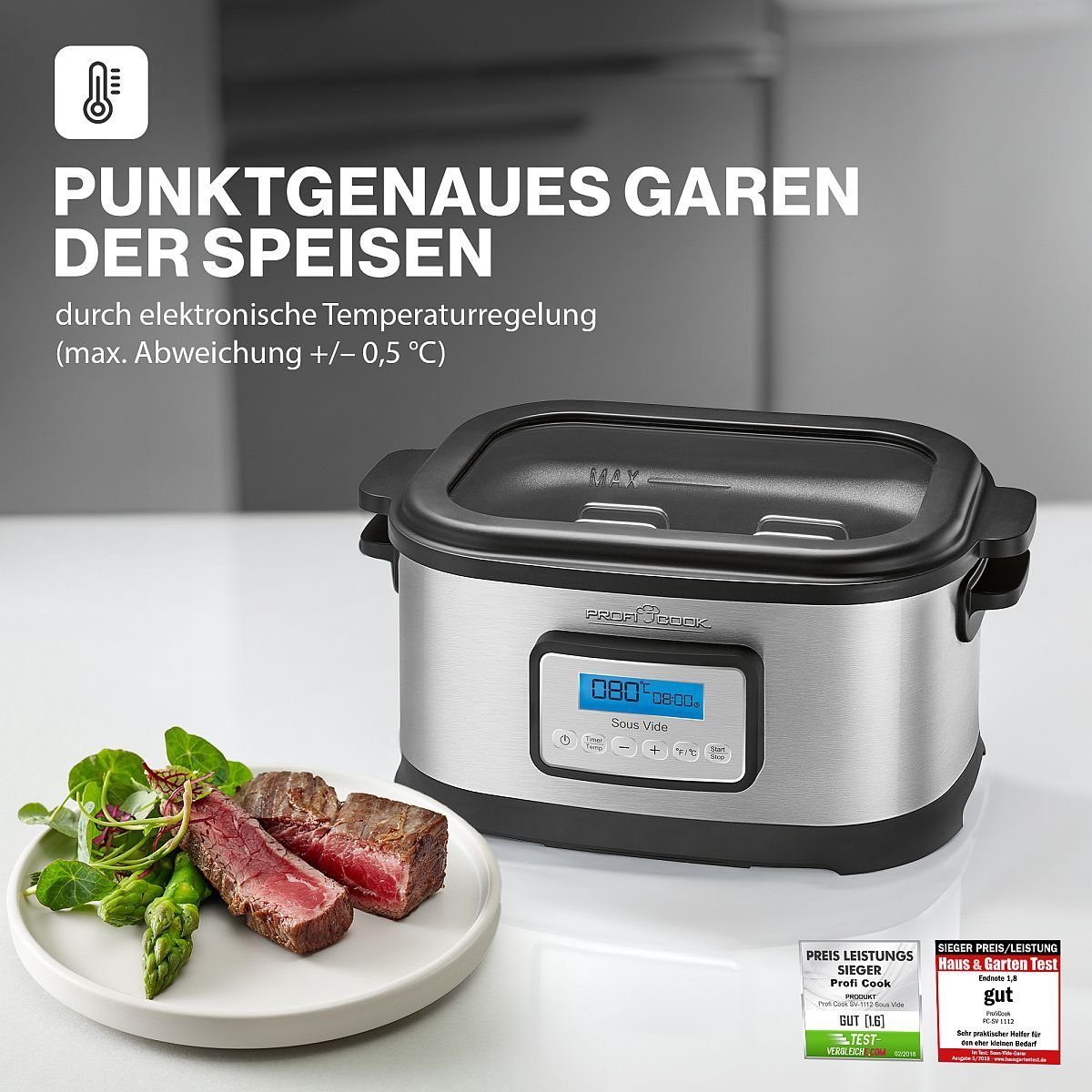 ProfiCook Sous-Vide Garer PC-SV 1112, Sous Vide Garer mit 8,5L Fassungsvermögen