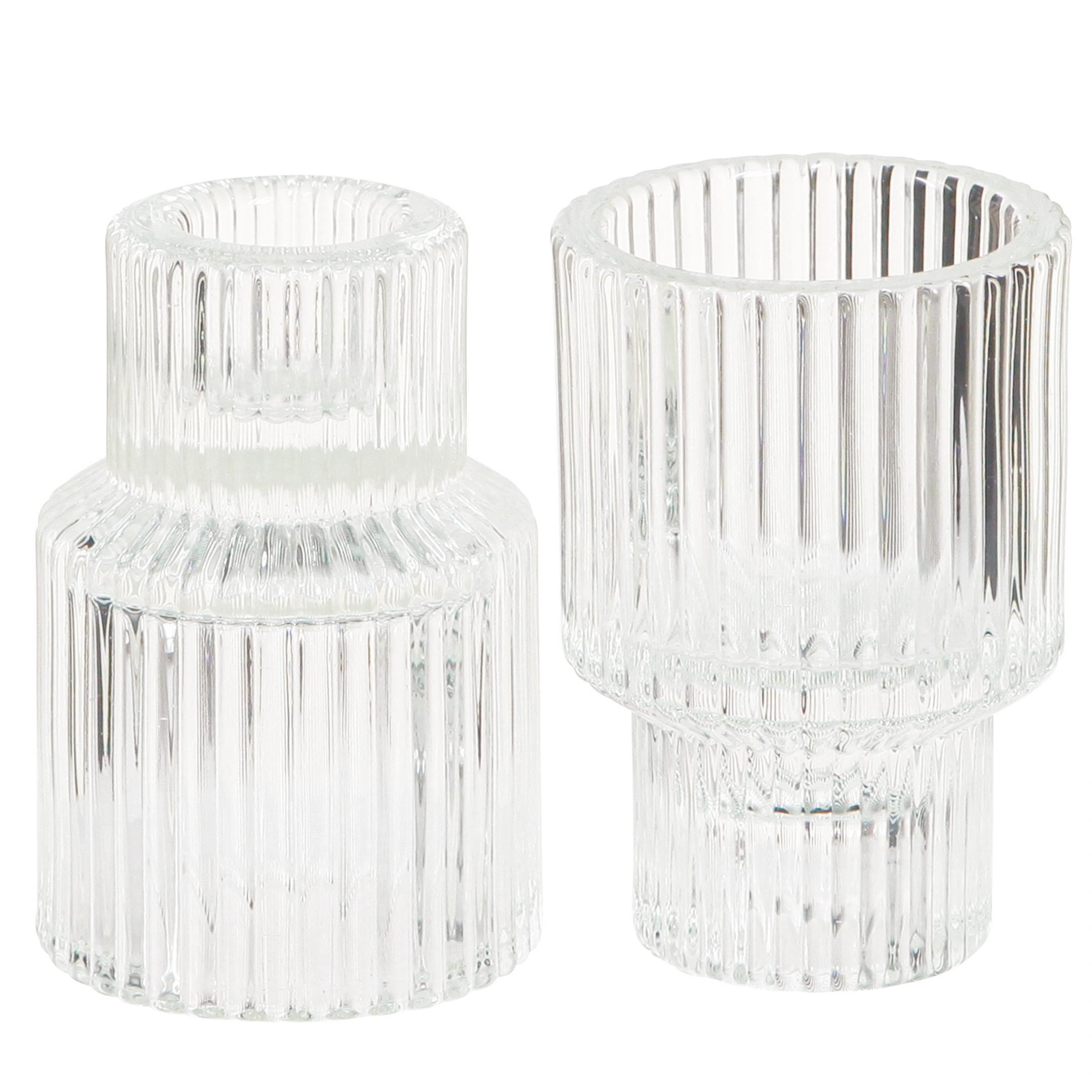 Florists Products Tischvase Stabkerzenhalter Glas Teelichthalter Ø5cm H8cm 4er Set Retro, 4 Stück