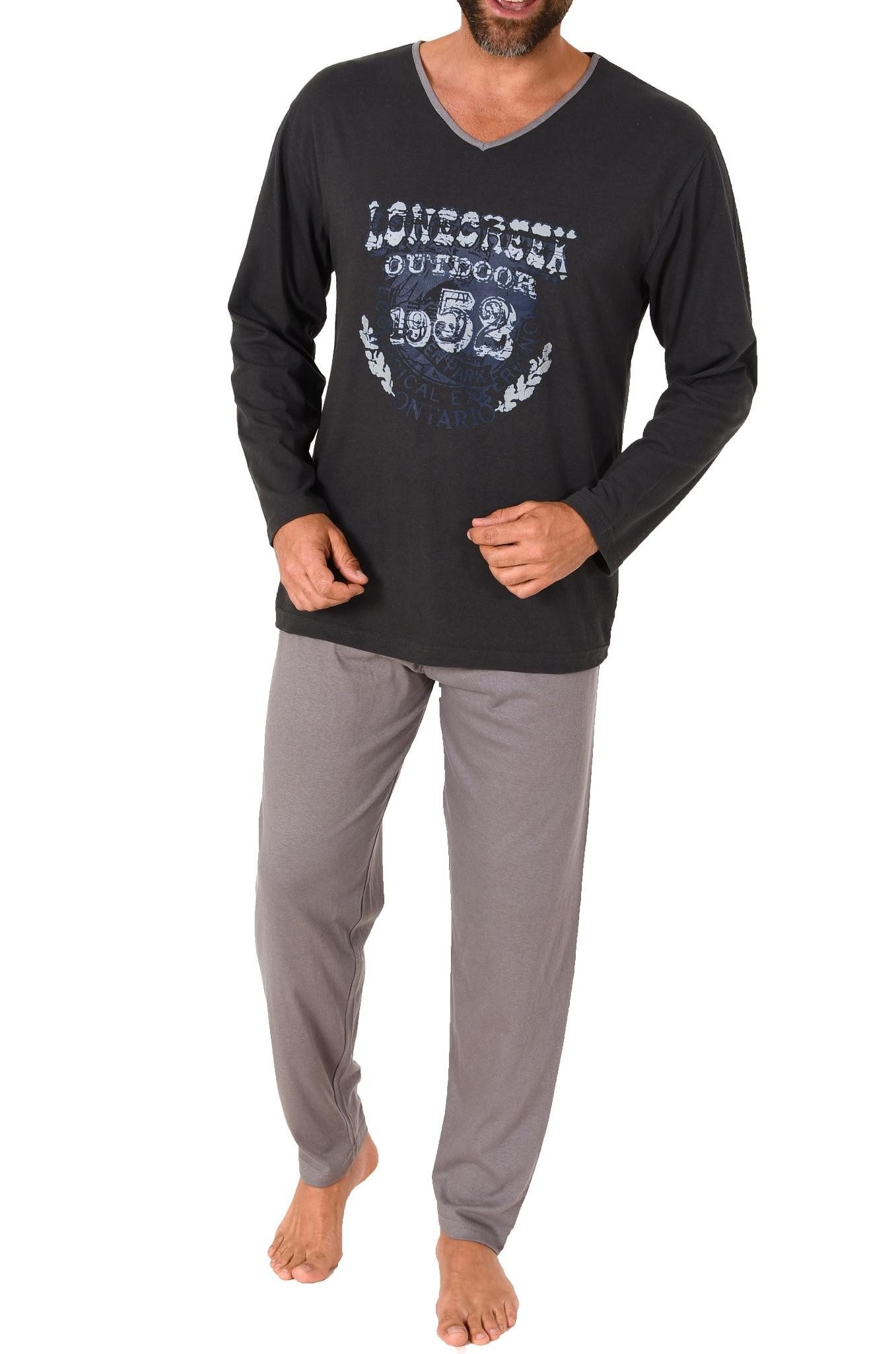 RELAX by Normann Pyjama Herren Pyjama langarm Schlafanzug mit Frontprint - 212 10 900
