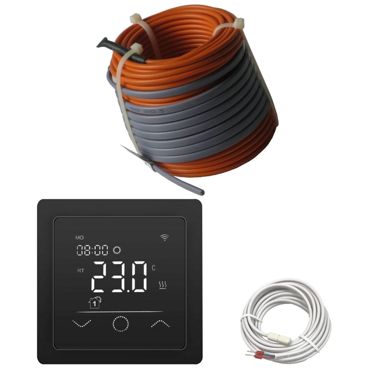 HoWaTech Підлоги з підігрівом Підлоги з підігрівом Elektrisch Set Profi Heizdraht 12 W/m auf Rolle, (Komplett Set), Touch Thermostat schwarz