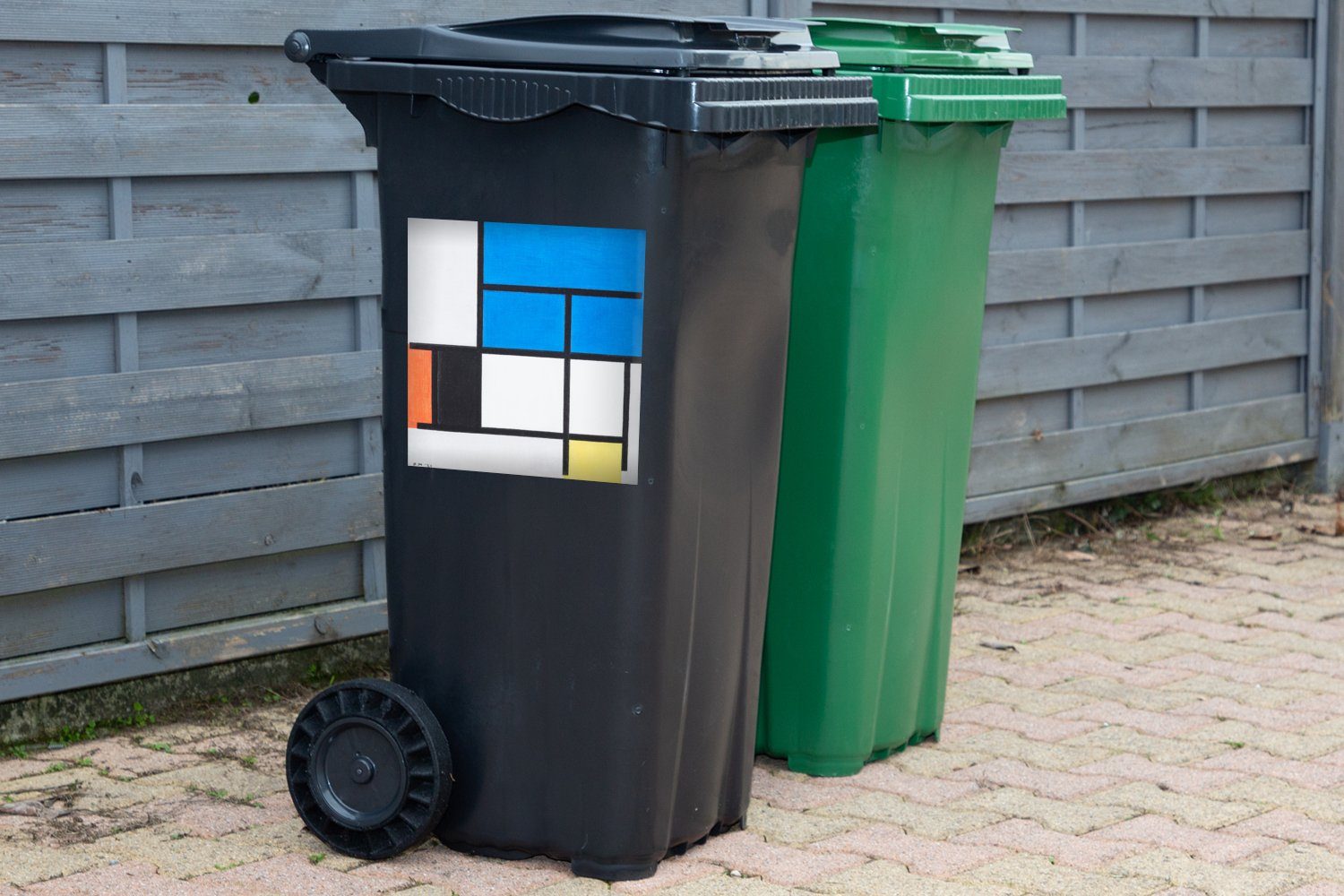 Container, Wandsticker (1 Rot, - Komposition mit Mülleimer-aufkleber, Sticker, Blau, Mülltonne, Grau MuchoWow Mondrian Schwarz, und Piet Gelb Abfalbehälter St),