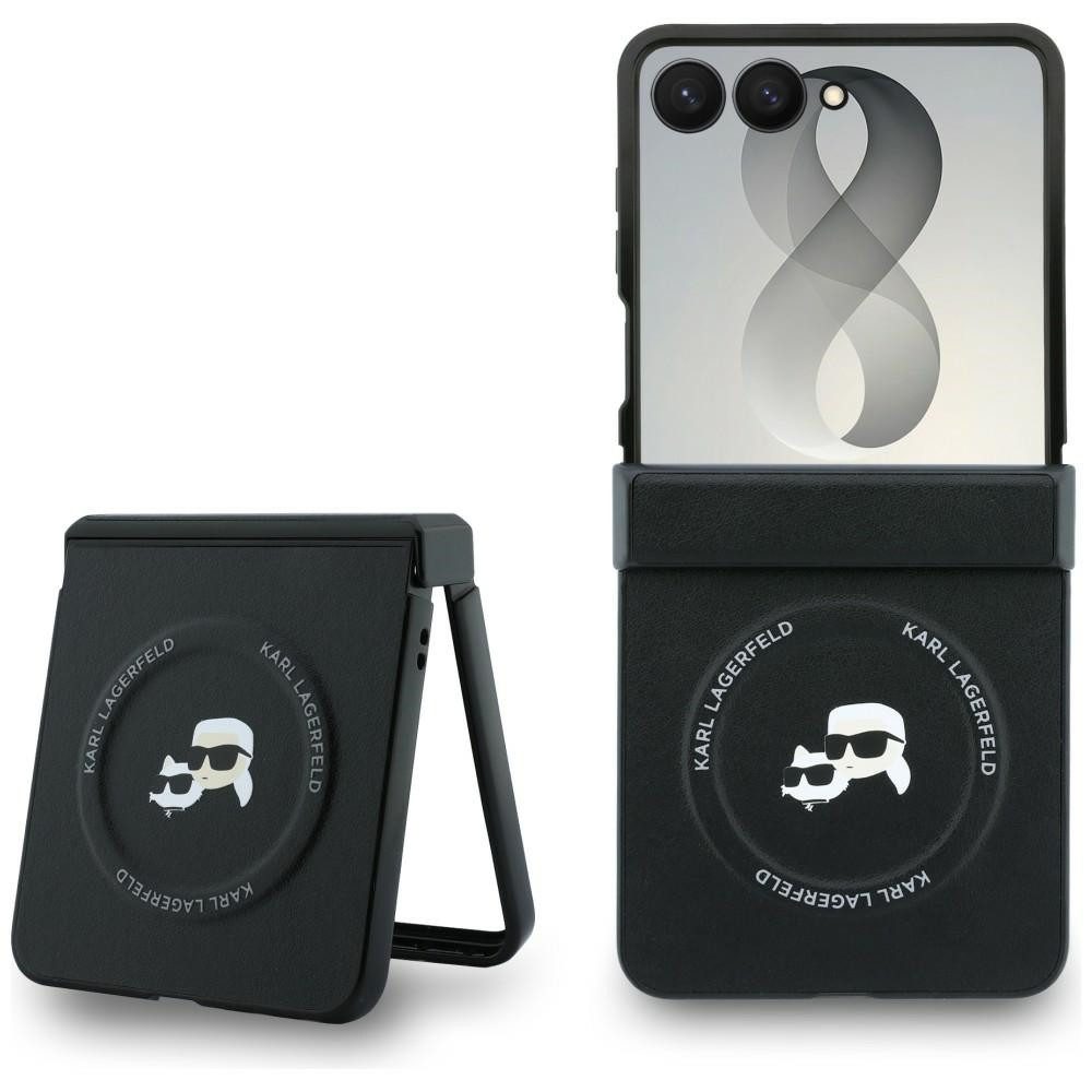 KARL LAGERFELD Handyhülle Galaxy Z Flip 8 MagSafe Kunstleder schwarz Logo Figuren 6,9 Zoll, Kantenschutz