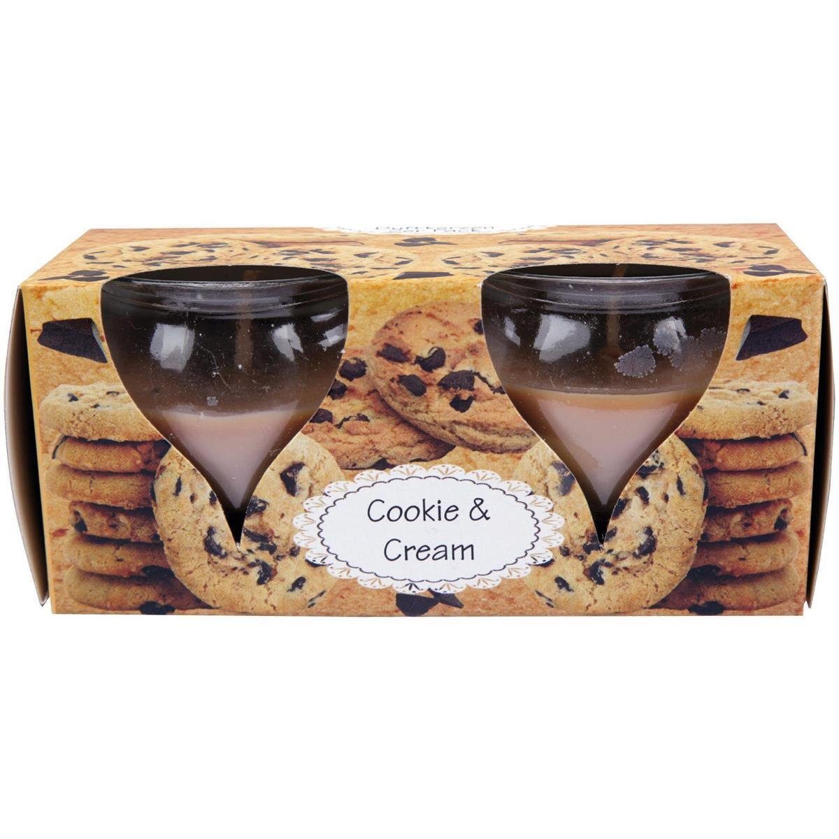 HS Candle Duftkerze im Glas Set (2-tlg), Cookie & Creme, Duftnote cremig & süß, Ø6x6cm, 18h Brenndauer