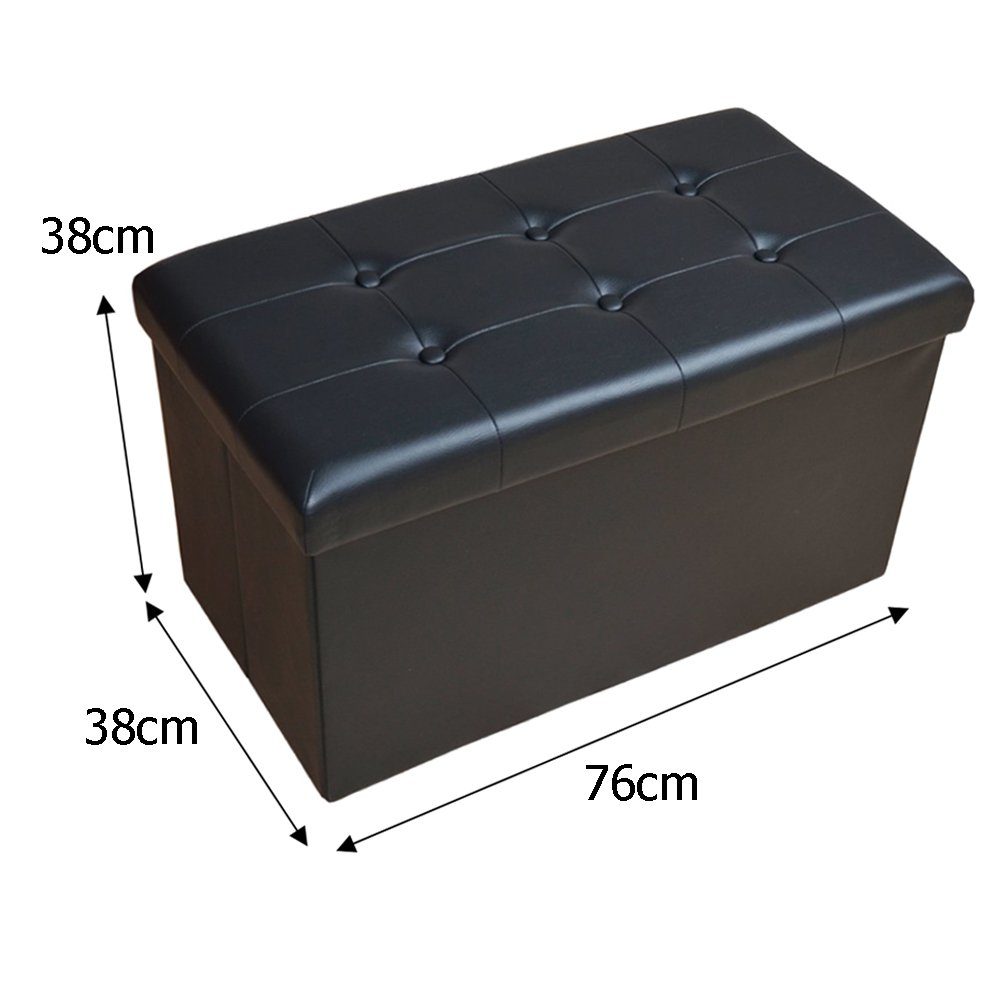 style home Sitzhocker faltbare Sitzbank Kunstleder), * gepolstert mit Deckel, mit 38 (Aufbewahrungsbox Sitztruhe 76 cm aus Sitzwürfel Wohnzimmer * 38 Schwarz für Stauraum Fußhocker, Schlafzimmer