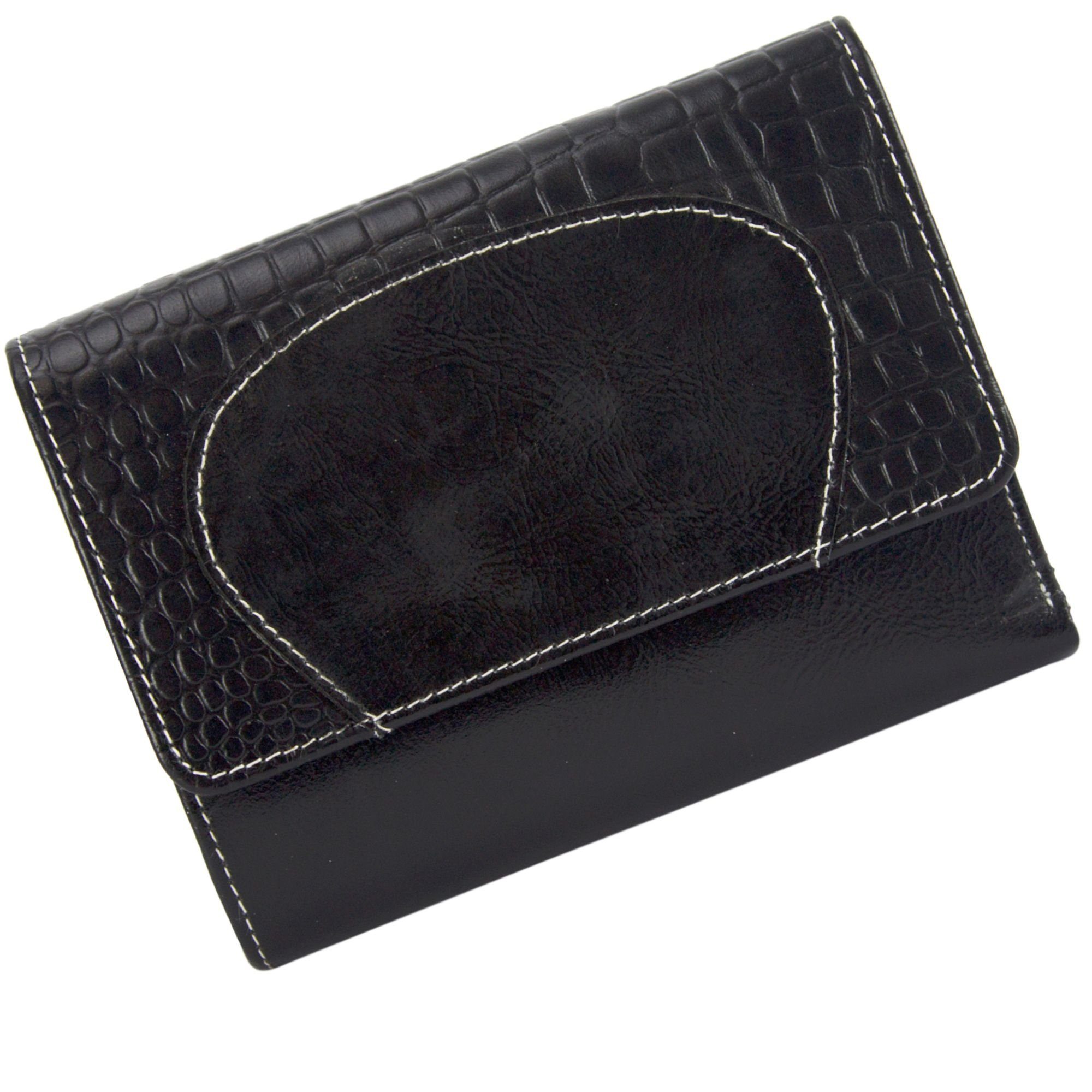 Sunsa Geldbörse echt Leder Geldbörse Damen Geldbeutel Portemonnaie große Brieftasche, echt Leder, aus recycelten Lederresten, mit RFID-Schutz, Unisex schwarz