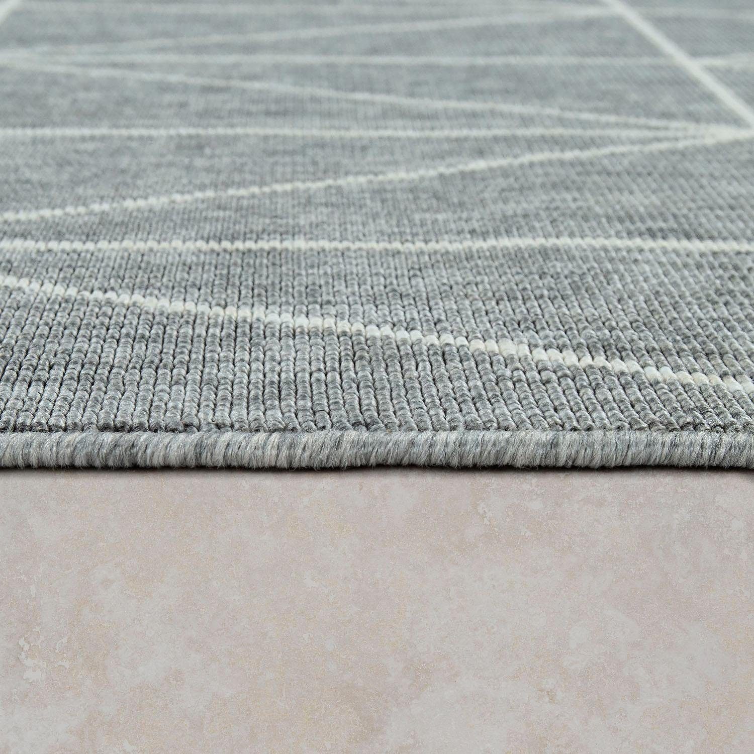 gemetrisches mm, In- und Flachgewebe, grau geeignet 4 rechteckig, Höhe: Paco Home, 224, Teppich modernes Outdoor Brugge Muster,