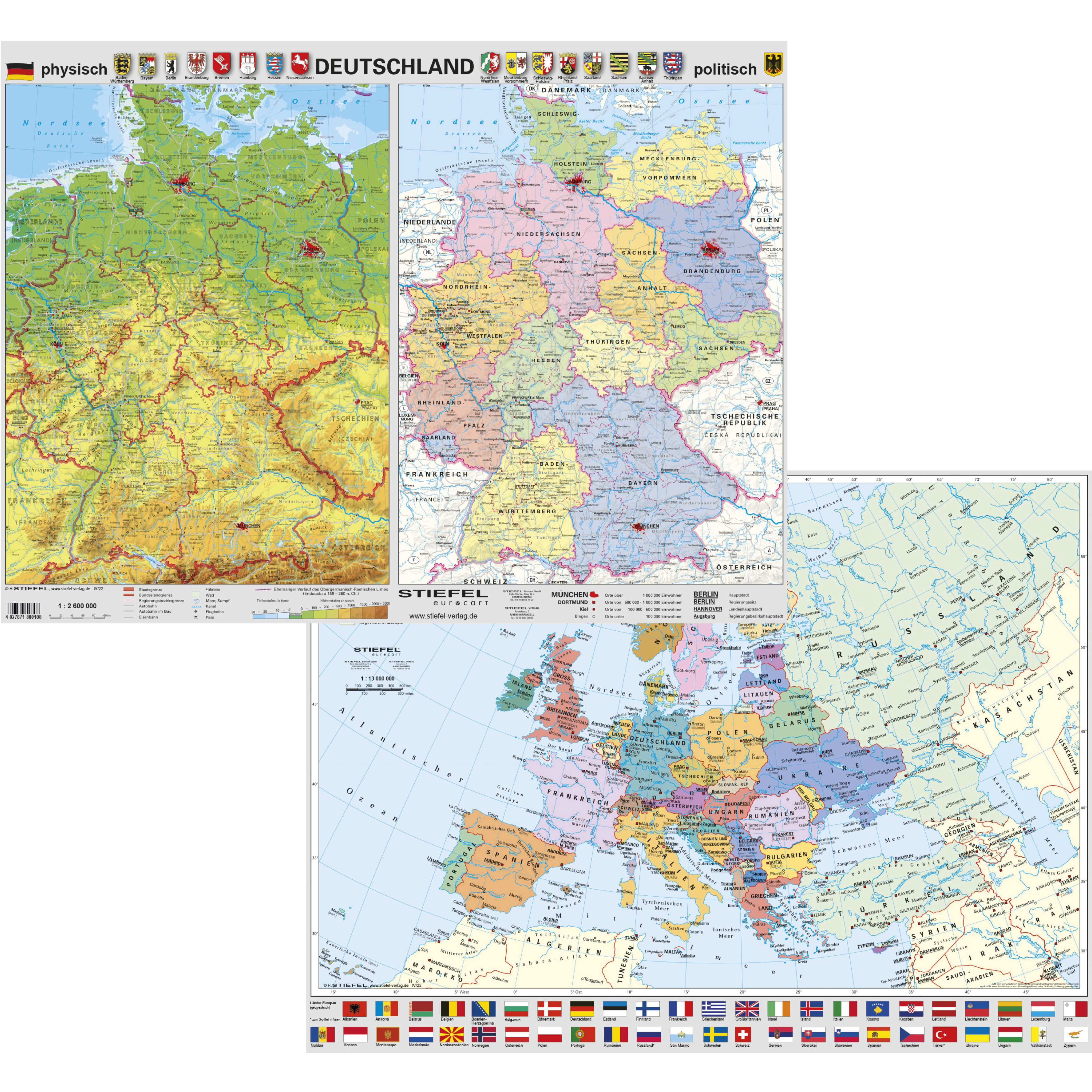 STIEFEL Schreibtischunterlage Deutschland polit. phys./Europa polit. beidseitig bedruckt Softtouch