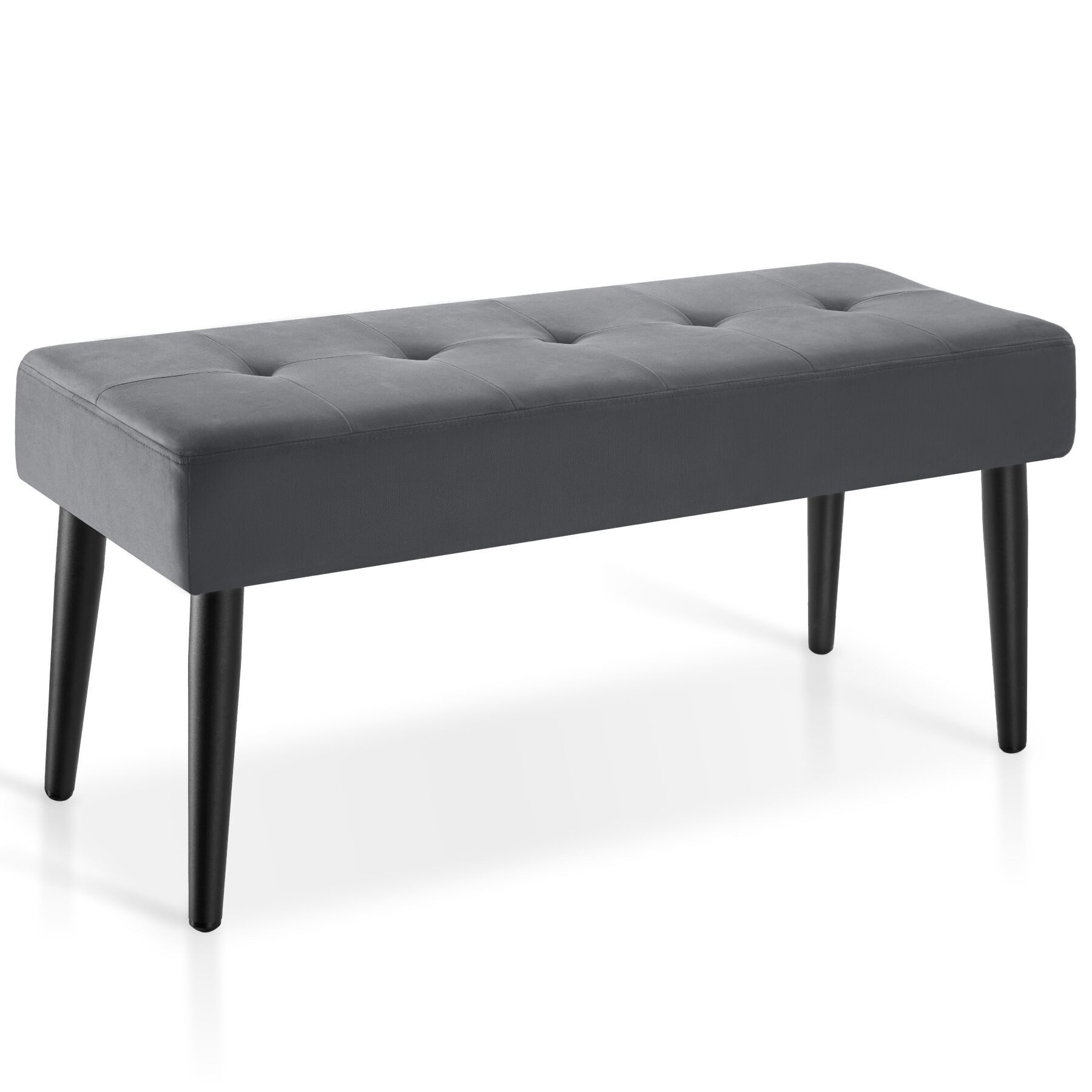 tectake Bank Sitzbank gepolstert, Belastbarkeit 220 kg, 95 x 38 x 45 cm (Polsterbank Glora, in samtoptik grau), elegantes Steppmuster, bodenschonende Kunststoffkappen, pflegeleicht