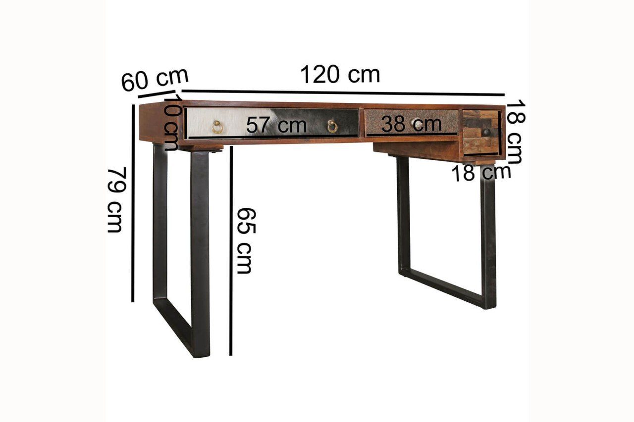 Holz tinkaro Laptoptisch BASAK Braun/Materialmix Massiv Mango Schreibtisch