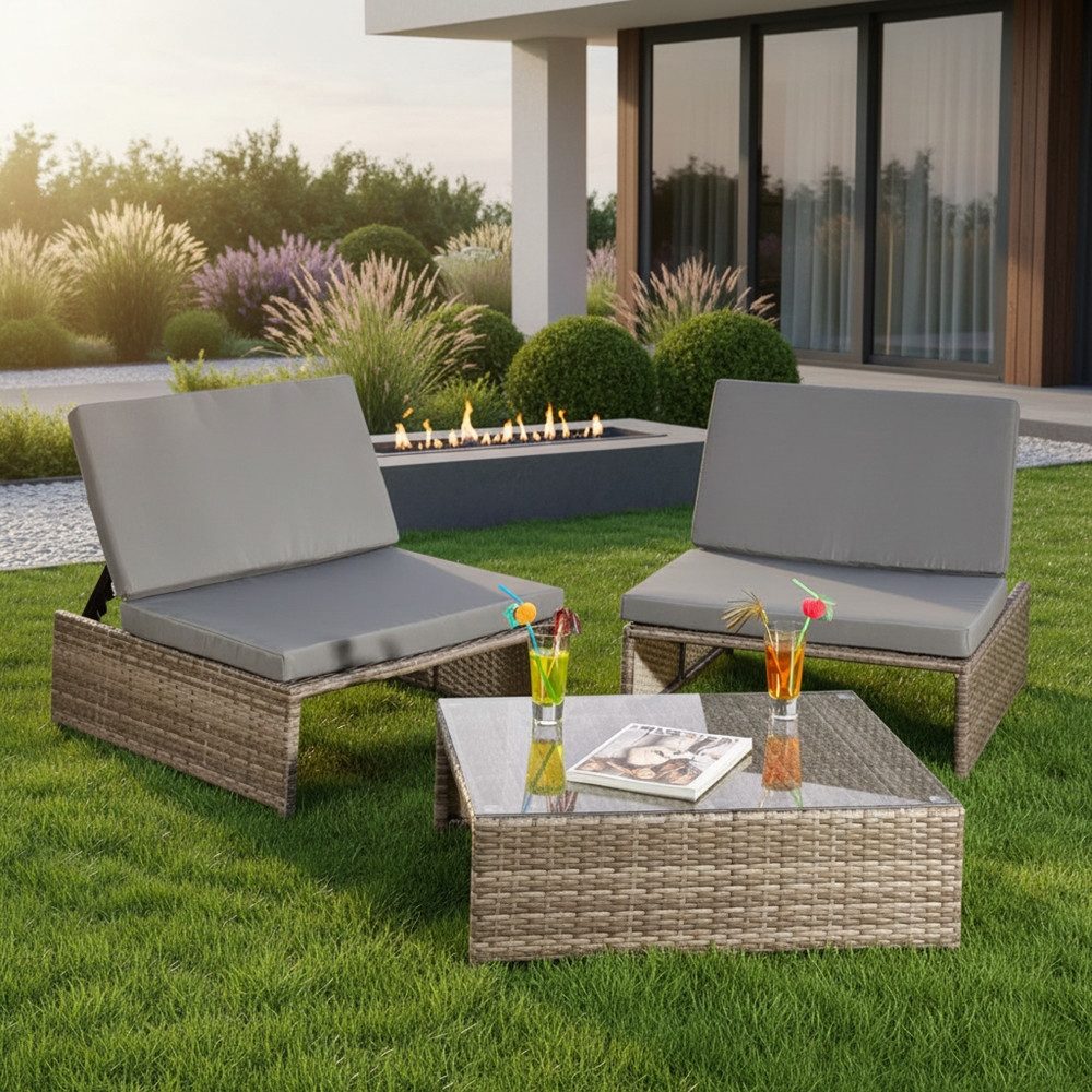 Mucola Gartenlounge-Set Lounge Sitzgarnitur Gartenset Gartenmöbel Gartensitzgruppe Polyrattan, (Set, 3-tlg., Lounge), Wasserabweisend