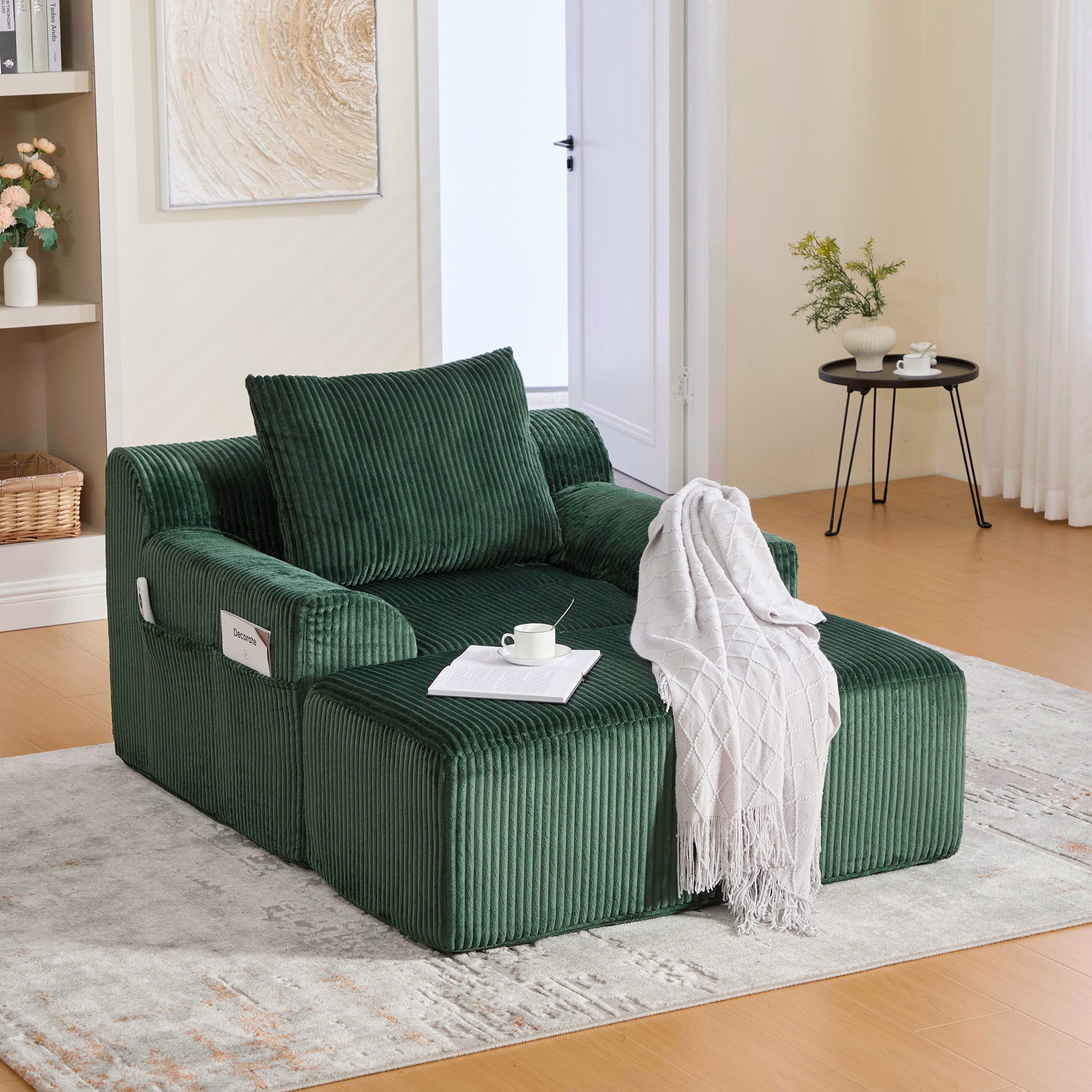 STILVORA Loungesessel mit Steigbügeln,Relaxsessel Chaiselongue mit Seitentaschen und Kissen (mit Fußpedal Stauraumseitentaschen & hochelastischem Sitzkissen, tiefer Komfortsessel, Gewicht Kapazität 300KG)