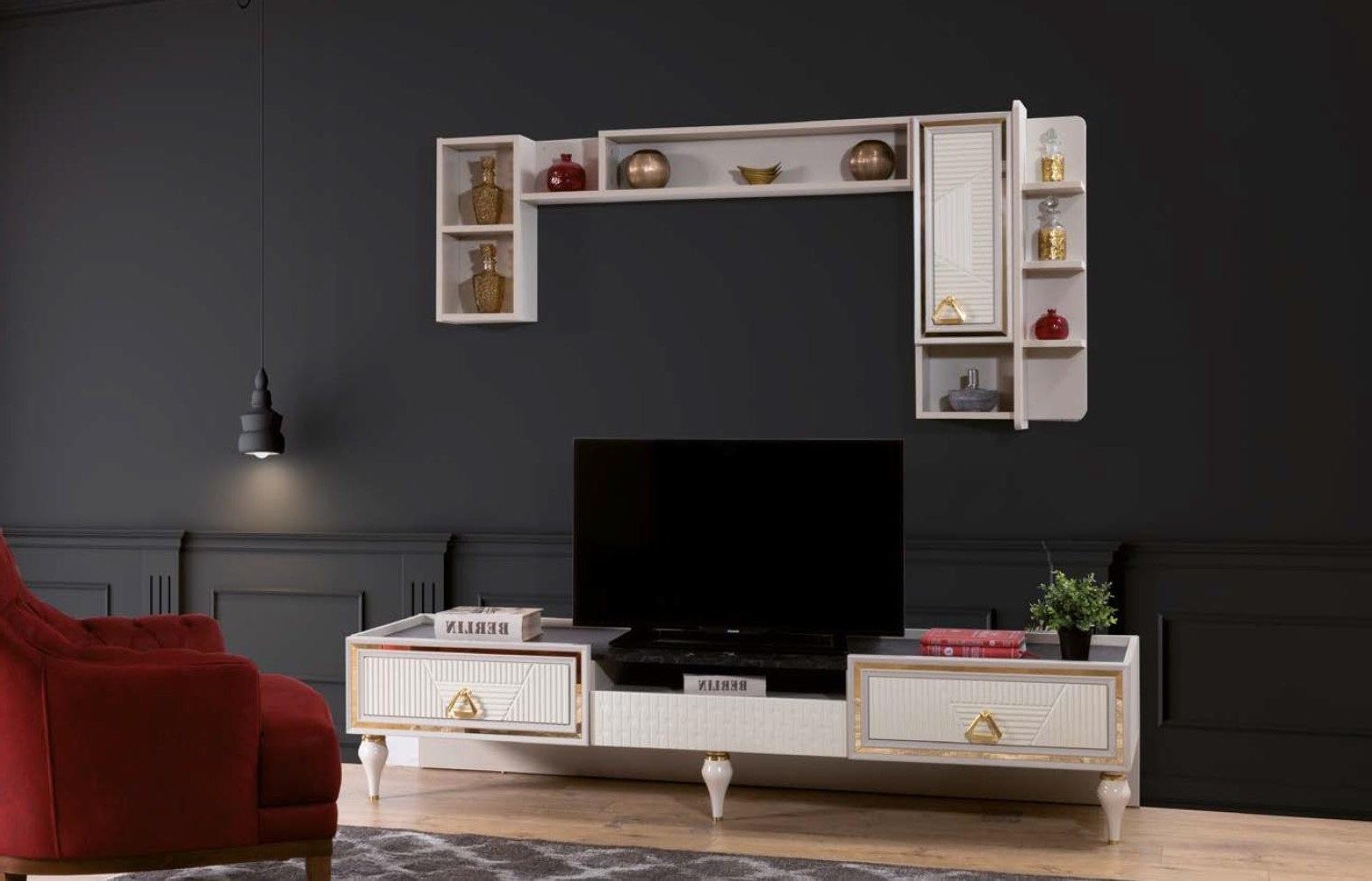 Xlmoebel Wohnwand Luxus Lowboard aus Holz im modernen Design für Ihr Wohnzimmer, Made in Europa