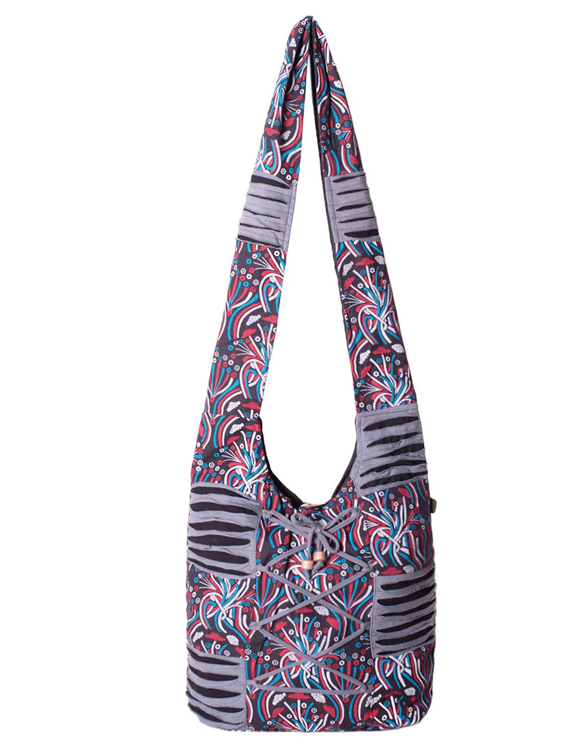 Vishes Beuteltasche Schultertasche Baumwolle Stofftasche mit Kreuzschnürung, Alternative Bekleidung, Ethno, Hippie, Retro Style
