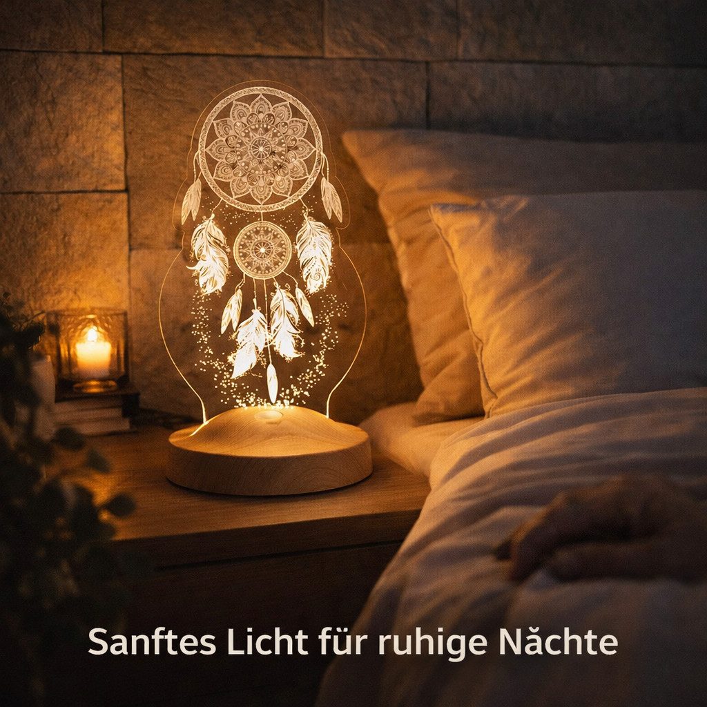 Geschenkelampe LED Nachttischlampe Traumfänger Dreamcatcher 3D UV Druck Nachtlicht, Leuchte 7 Farben fest integriert, Geburtstagsgeschenk für Freunde, Mädchen, Jungen