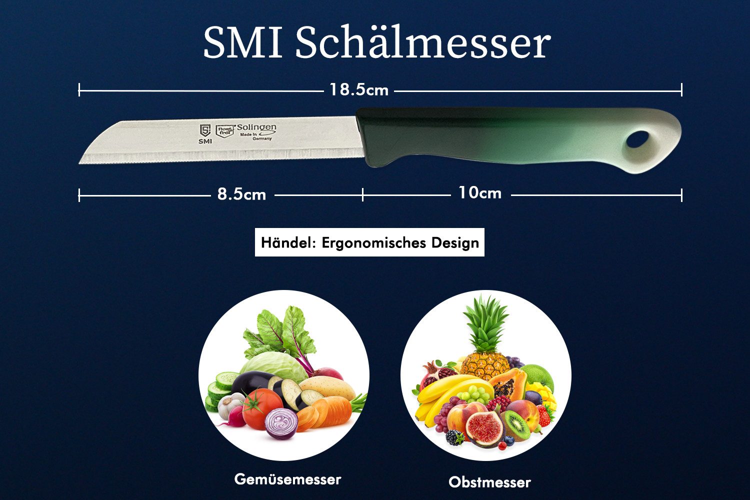 SMI Gemüsemesser 6-tlg Gemüsemesser Set Solingen Schälmesser Obstmesser Küchenmesser, Klinge mit Wellenschliff