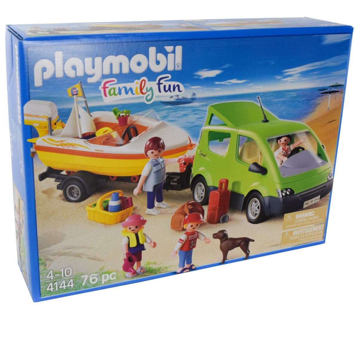 Playmobil® Playmobil 4144 Family Fun Familienausflug, Auto mit Bootsanhänger Spielbausteine, (4144)