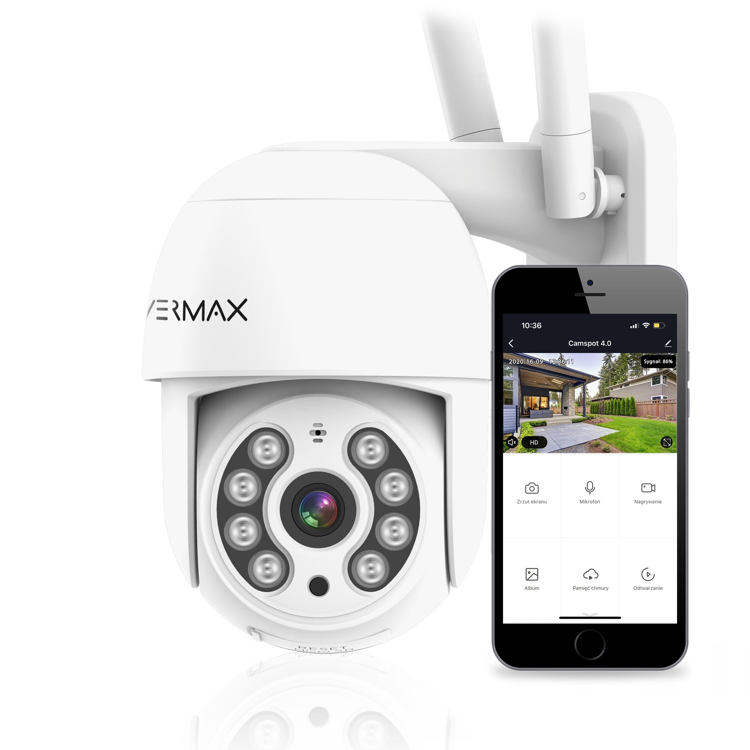 Overmax Camspot 4.0 PTZ Überwachungskamera (innerbereich, Externer Bereich, Full HD, Wifi, Farbenachtmodus, 350 Grad, Auto-Tracking)