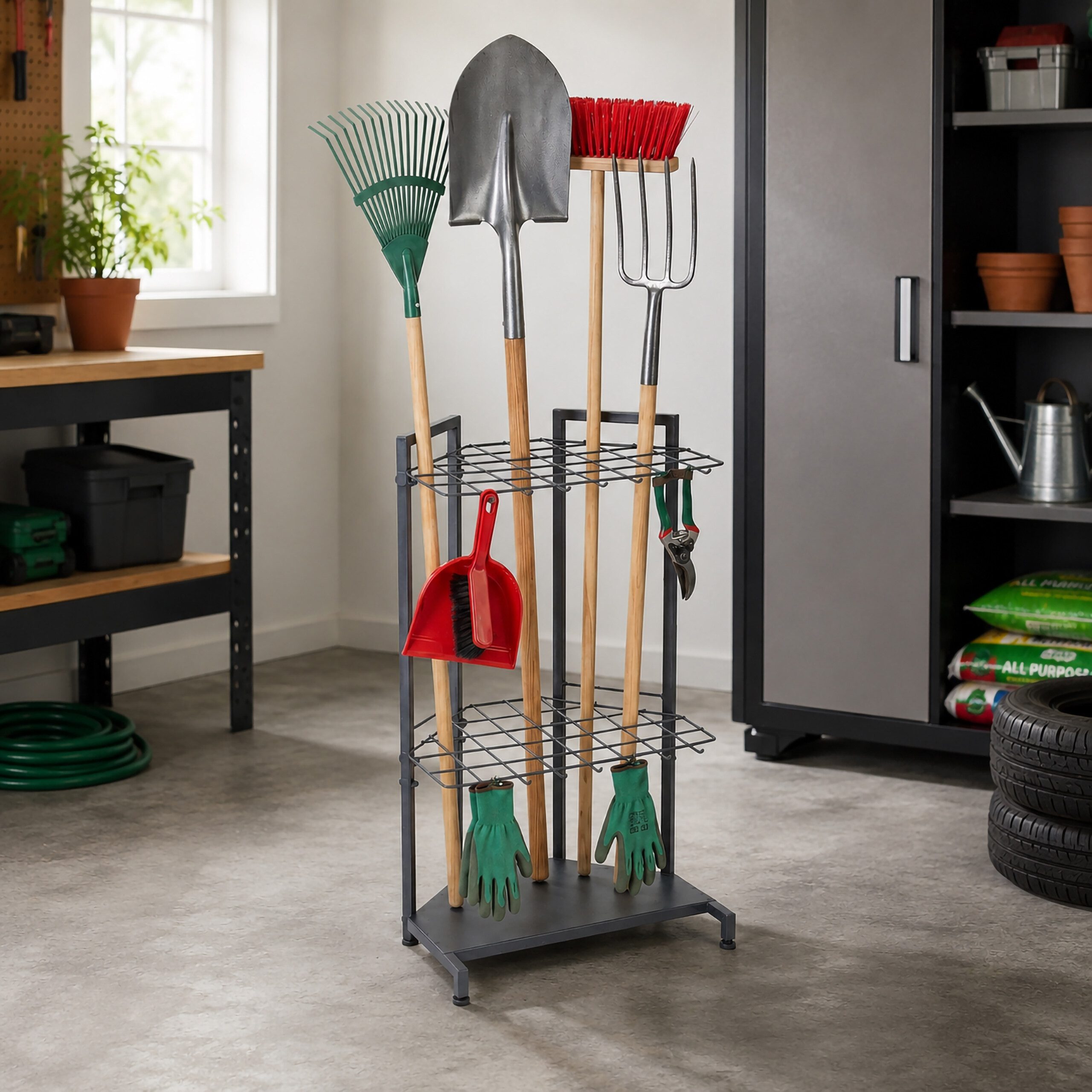relaxdays Gartengerätehalter Gartengeräteständer für 34 Werkzeuge, (anthrazit)