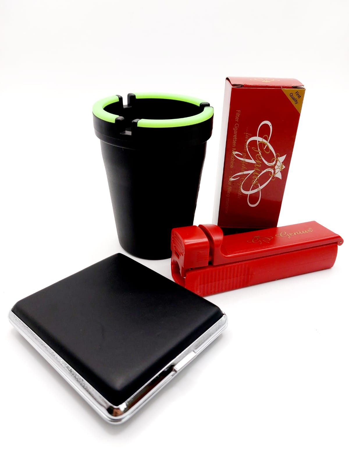 meytrade Minidrehmaschine Stopfer inkl. Zigarettenetui schwarz + Ascher, (3-tlg)