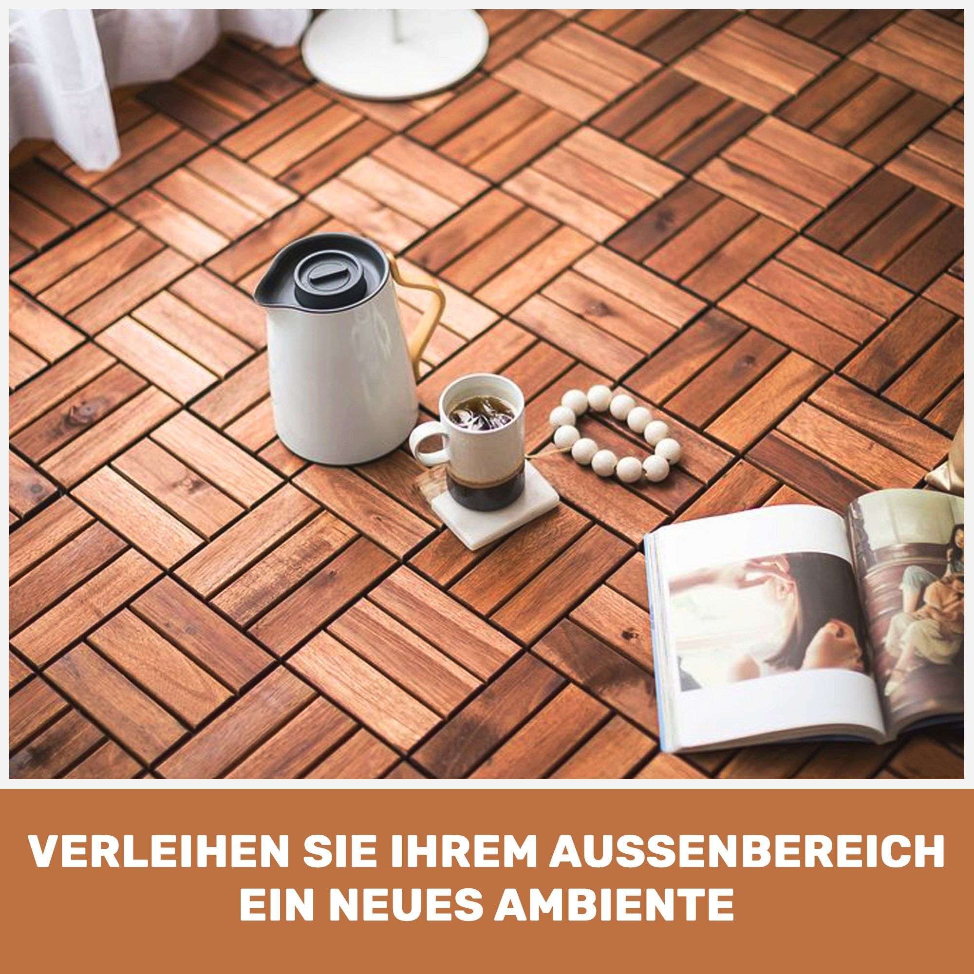 BBG Terrassendielen Akazienholz-Klickfliesen 30 × 30 cm im Schachbrettmuster, 0,99 m², BxL: je 30x30 cm, 20 mm Stärke, (11-St), Wetterfeste Holzfliesen mit Klicksystem
