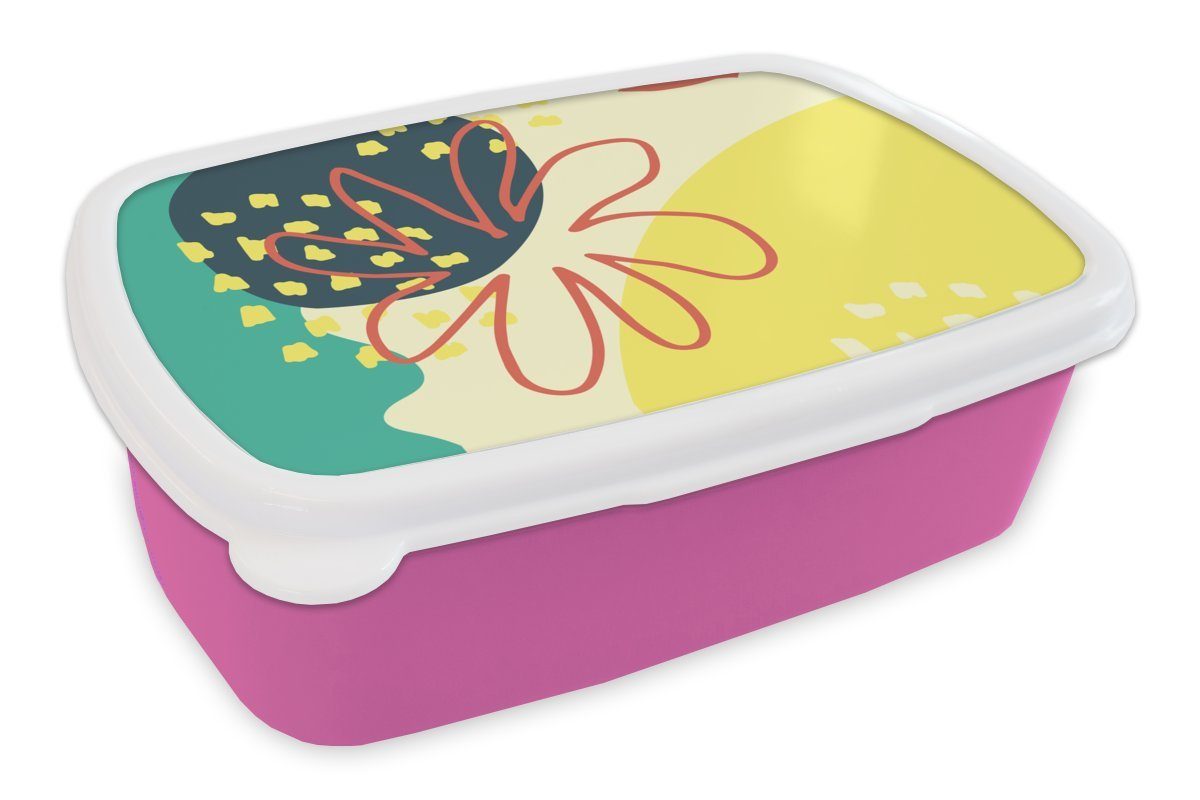MuchoWow Lunchbox Sommer - Brotbox Kunststoff, Snackbox, - Blume (2-tlg), Erwachsene, Kunststoff Brotdose Mädchen, rosa für Pastell, Kinder