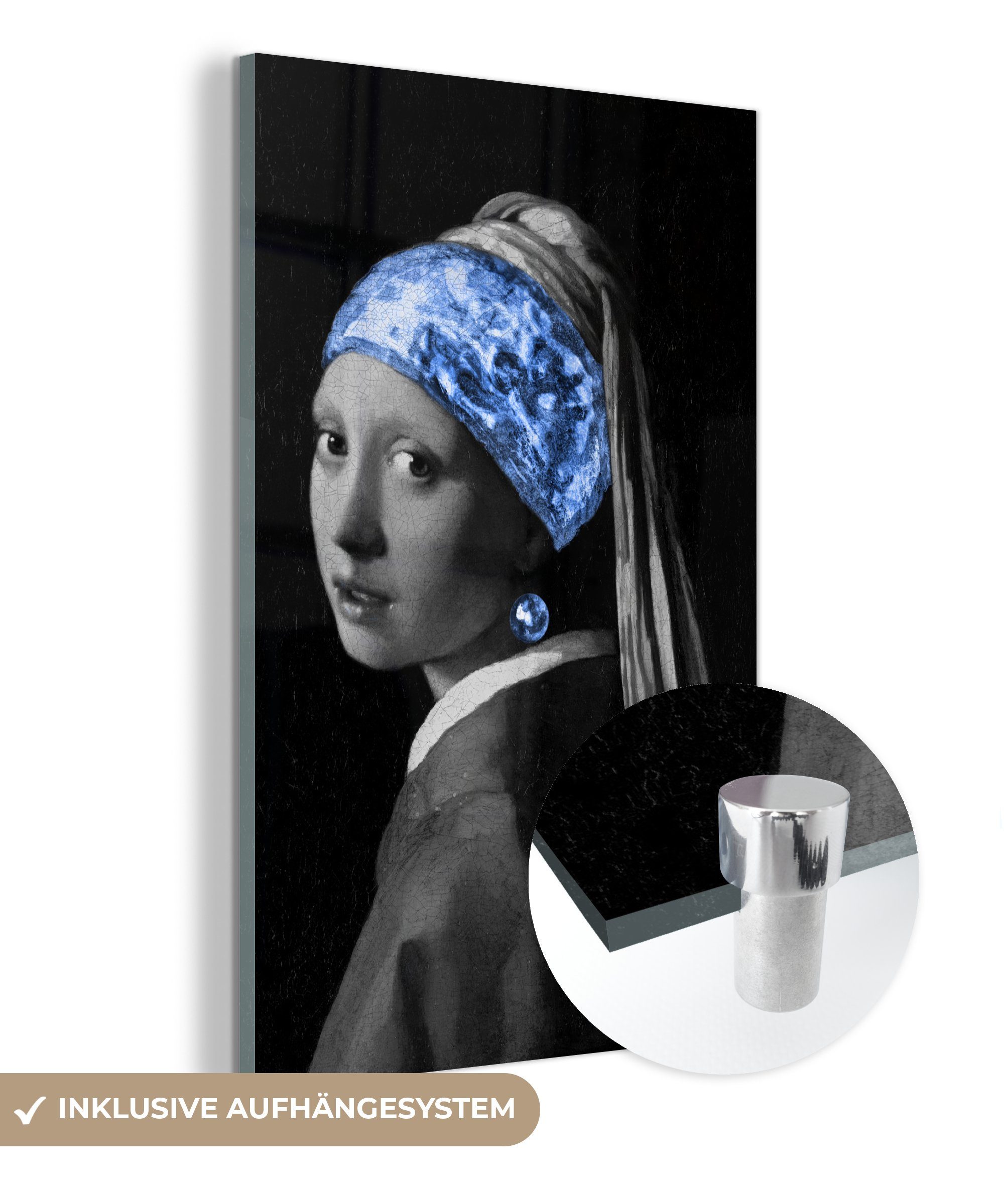 MuchoWow Acrylglasbild Mädchen mit einem Perlenohrring - Johannes Vermeer - Blau, (1 St), Glasbilder - Bilder auf Glas Wandbild - Foto auf Glas - Wanddekoration