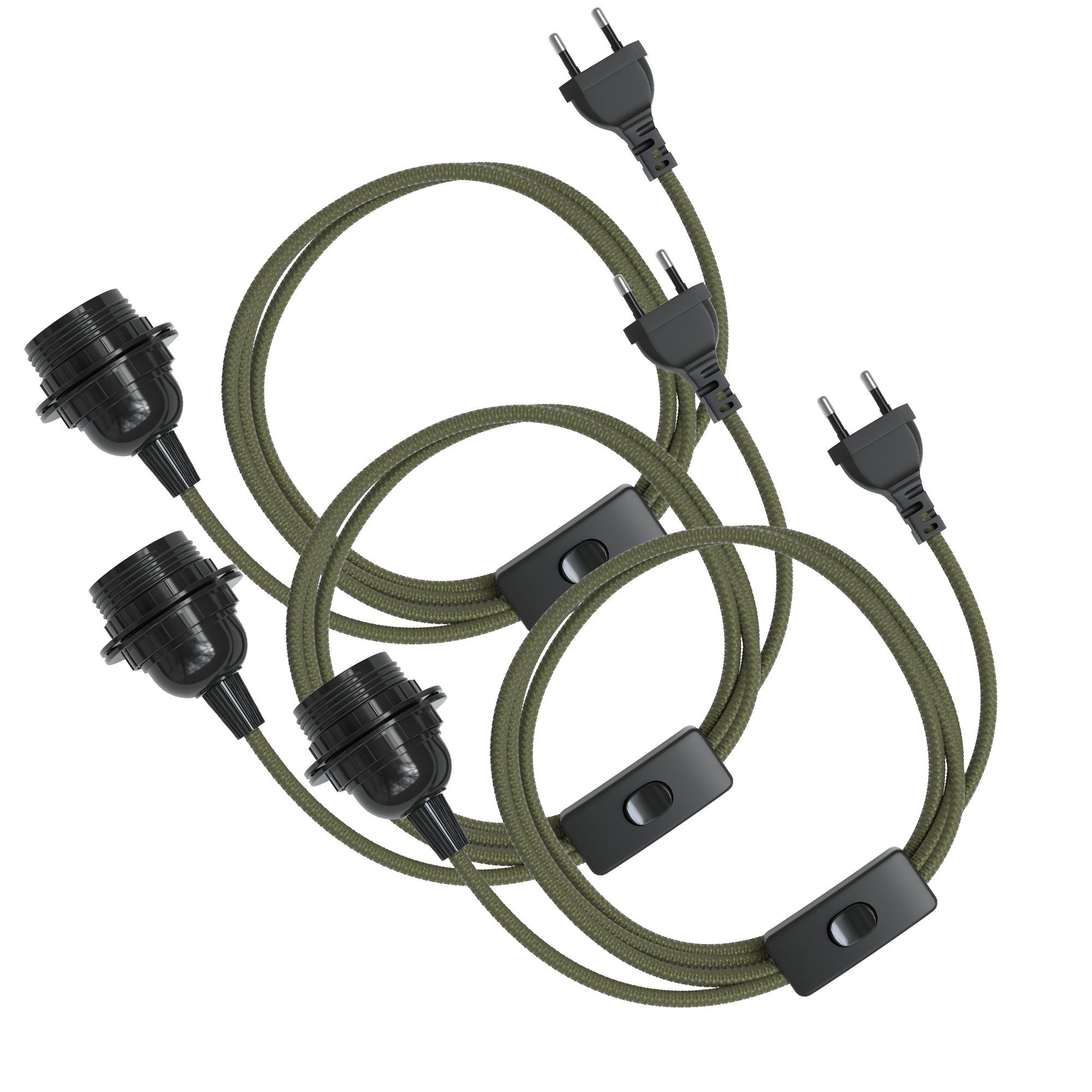 EAZY CASE Lampenfassung 3x E27 Lampensockel 5m Kabel & Schalter DIY Lampen, (3-St), Dekoration Fassung E27 für Lampenschirm DIY Lampe Industial Look Grün