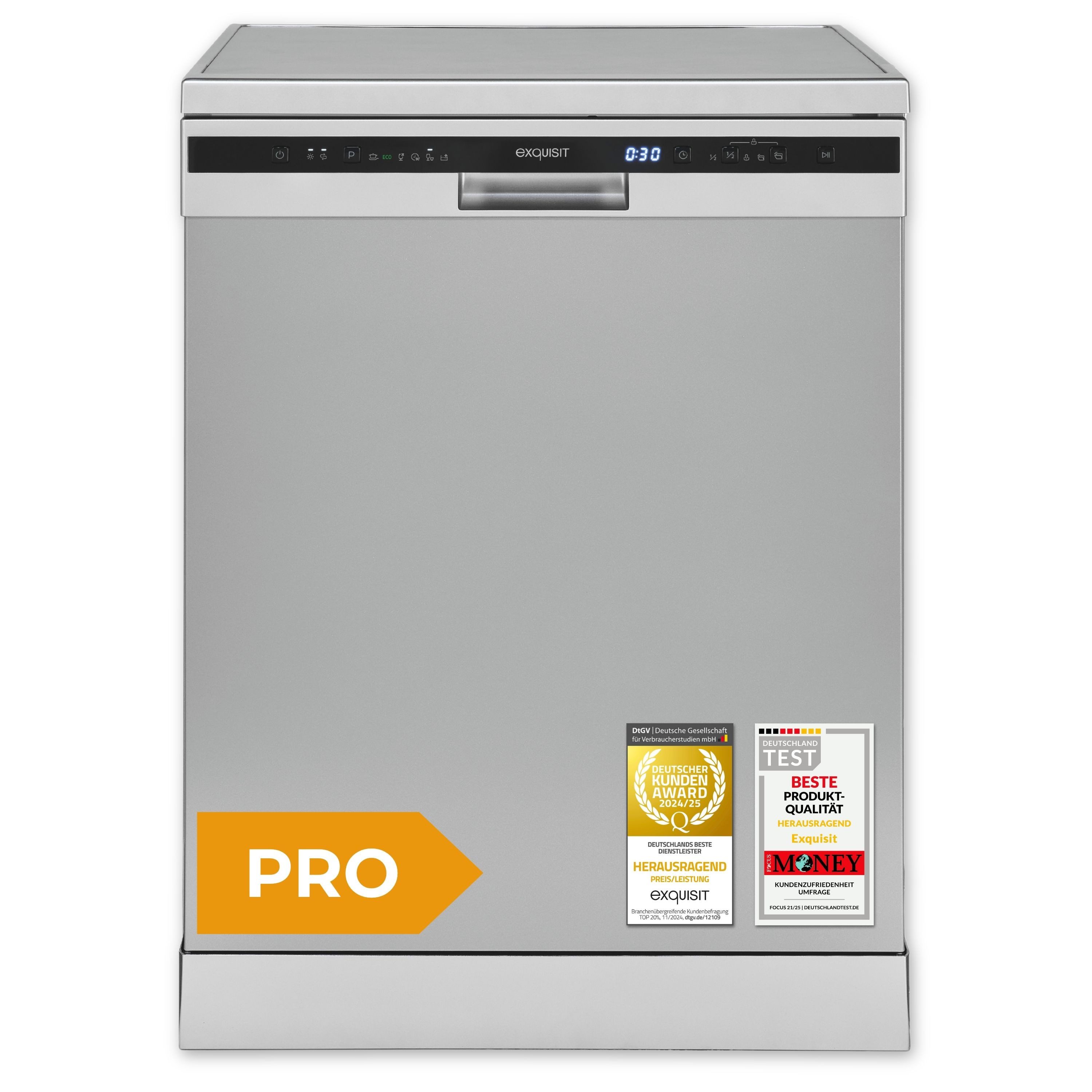 exquisit Standgeschirrspüler PRO GSP56314-030C, 14 Maßgedecke, 14 Maßgedecke, Automatische Türöffnung, Oberkorb verstellbar