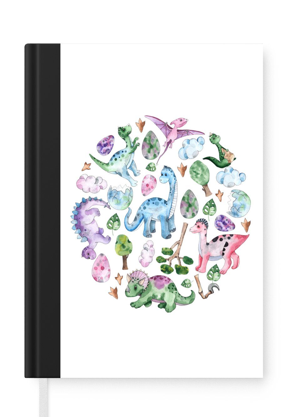 MuchoWow Notizbuch Dinosaurier - Muster - Kinderzimmer - Mädchen - Kinder - Rosa - Kind, Journal, Merkzettel, Tagebuch, Notizheft, A5, 98 Seiten, Haushaltsbuch