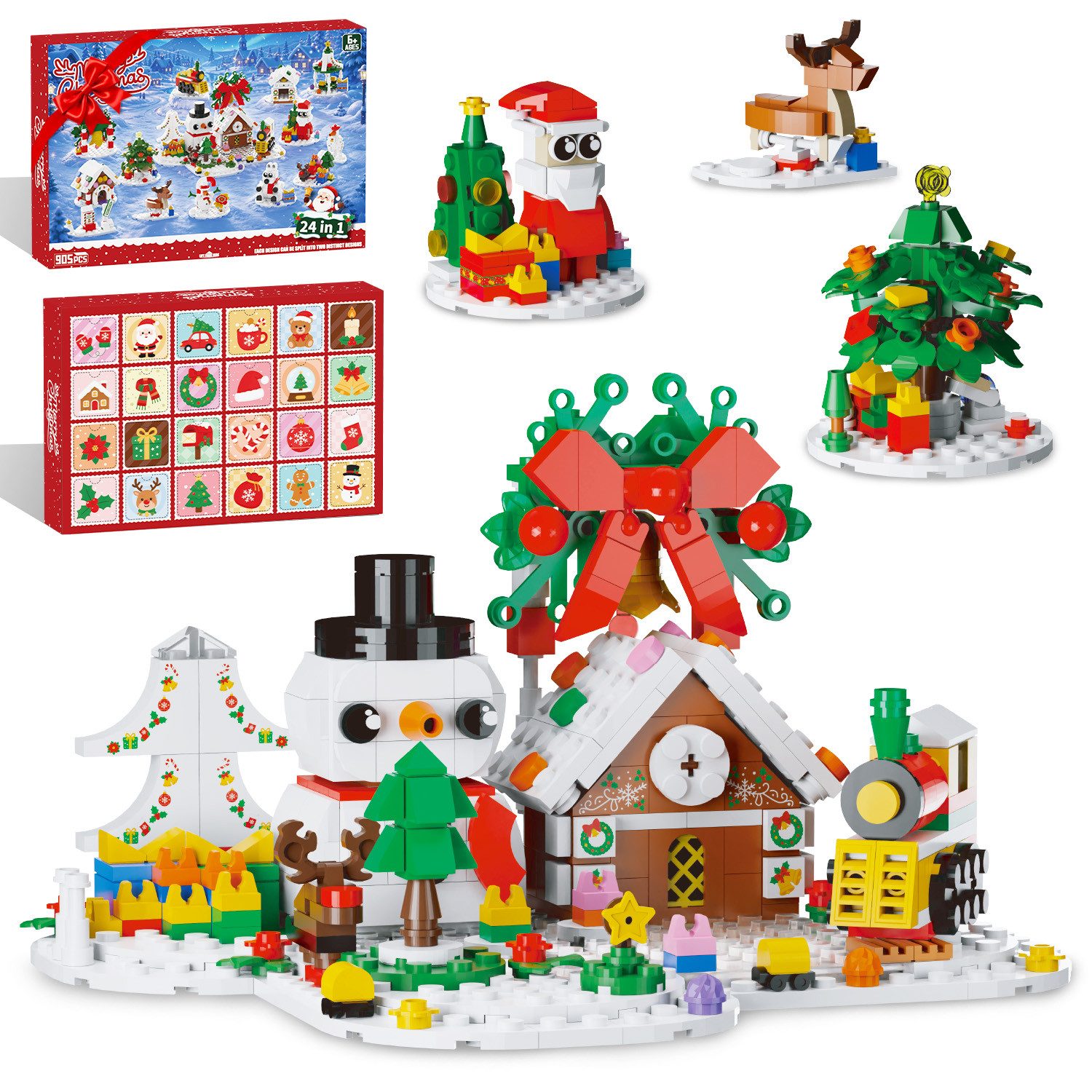 Esun Spielzeug-Adventskalender Adventskalender 2026 Kinder für Weihnachtsbaum Bauspielzeug, Bausteine (Set, 905-tlg), 24 in 1 Blocks Spielzeug Weihnachts für mädchen