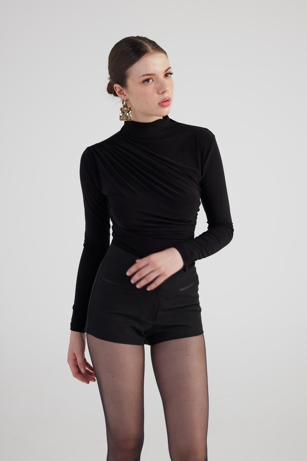 Blusentop Drapierte Turtleneck Bluse