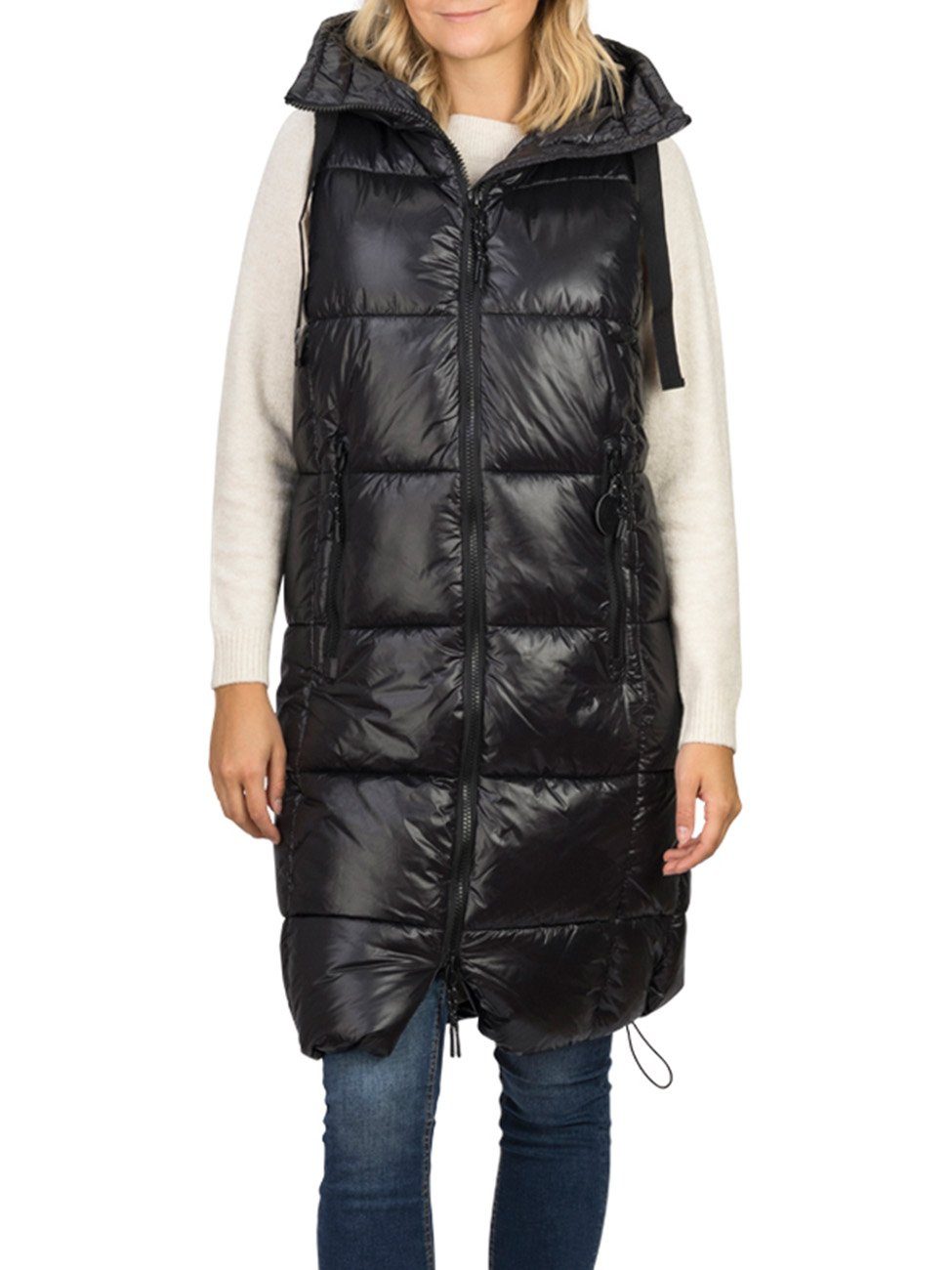 DENIMFY Outdoorjacke Damen Steppweste DFCaro Regular Fit knielange Übergangsweste mit Kapuze