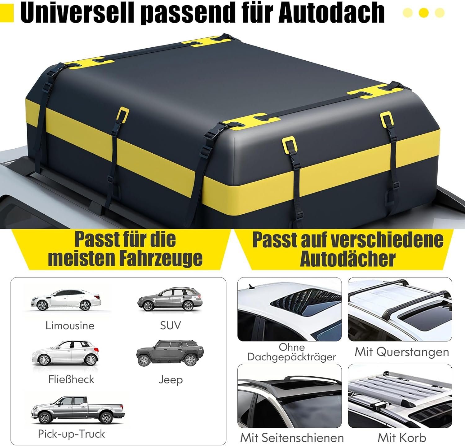 Dachbox Auto, Anti-Rutsch-Matte 600L mit KOMFOTTEU Dachtasche faltbare
