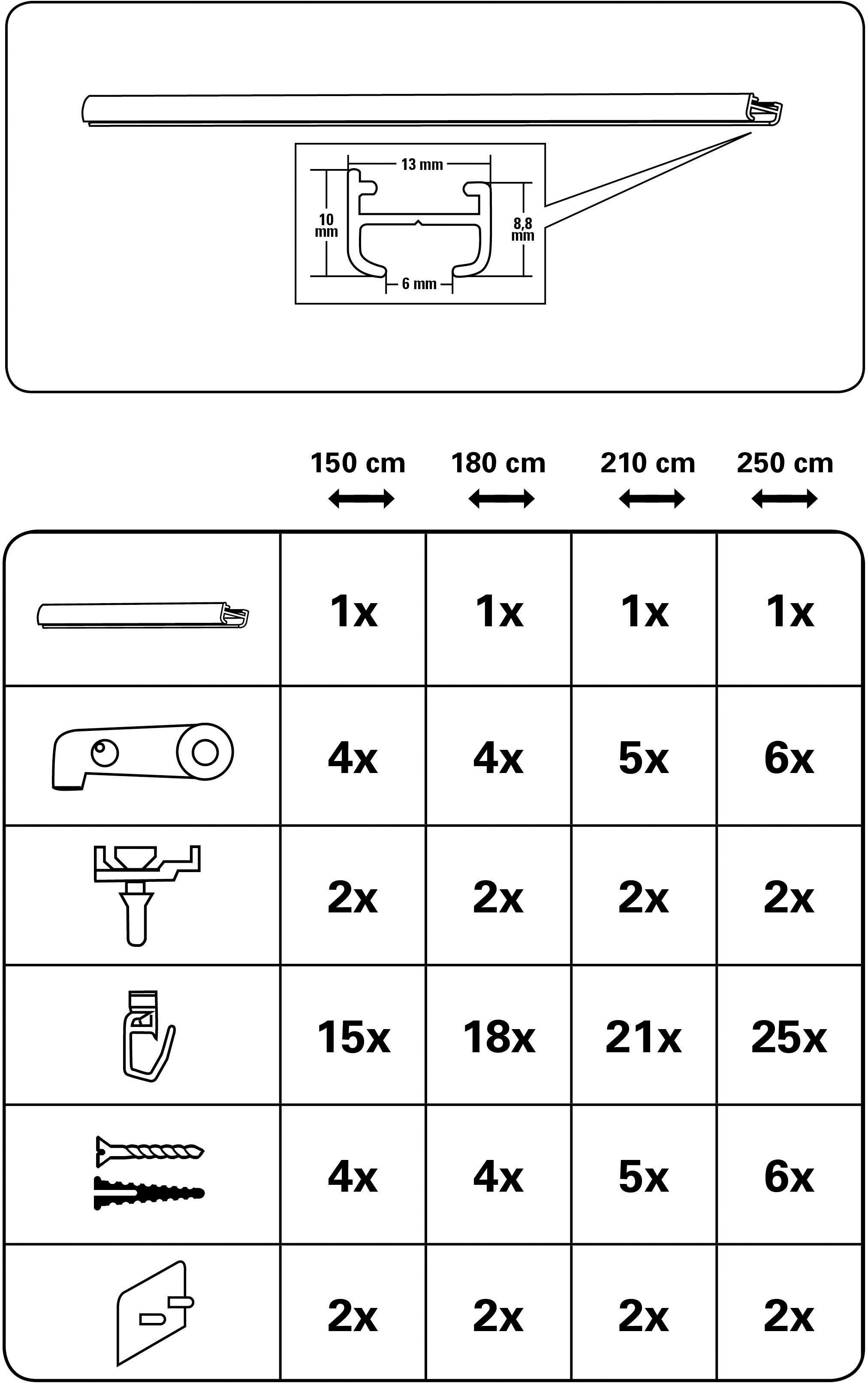 GARDINIA Gardinenschiene Aluminiumschiene, Ø 13 mm, 1-läufig, kürzbar, Aluminium, 1-läufig
