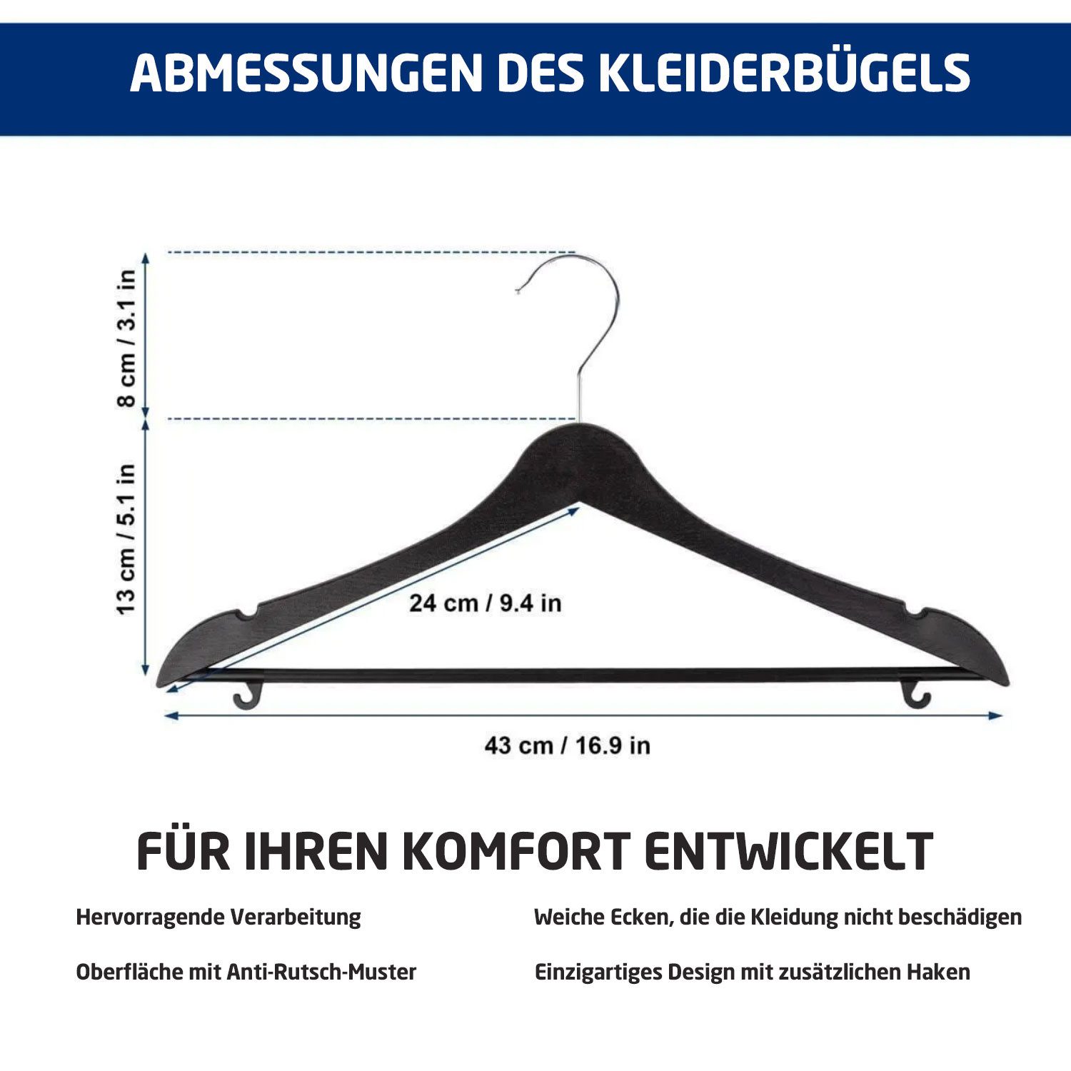 Jungengel Kleiderbügel Hochwertig Schwarz 10'er Set günstig online kaufen