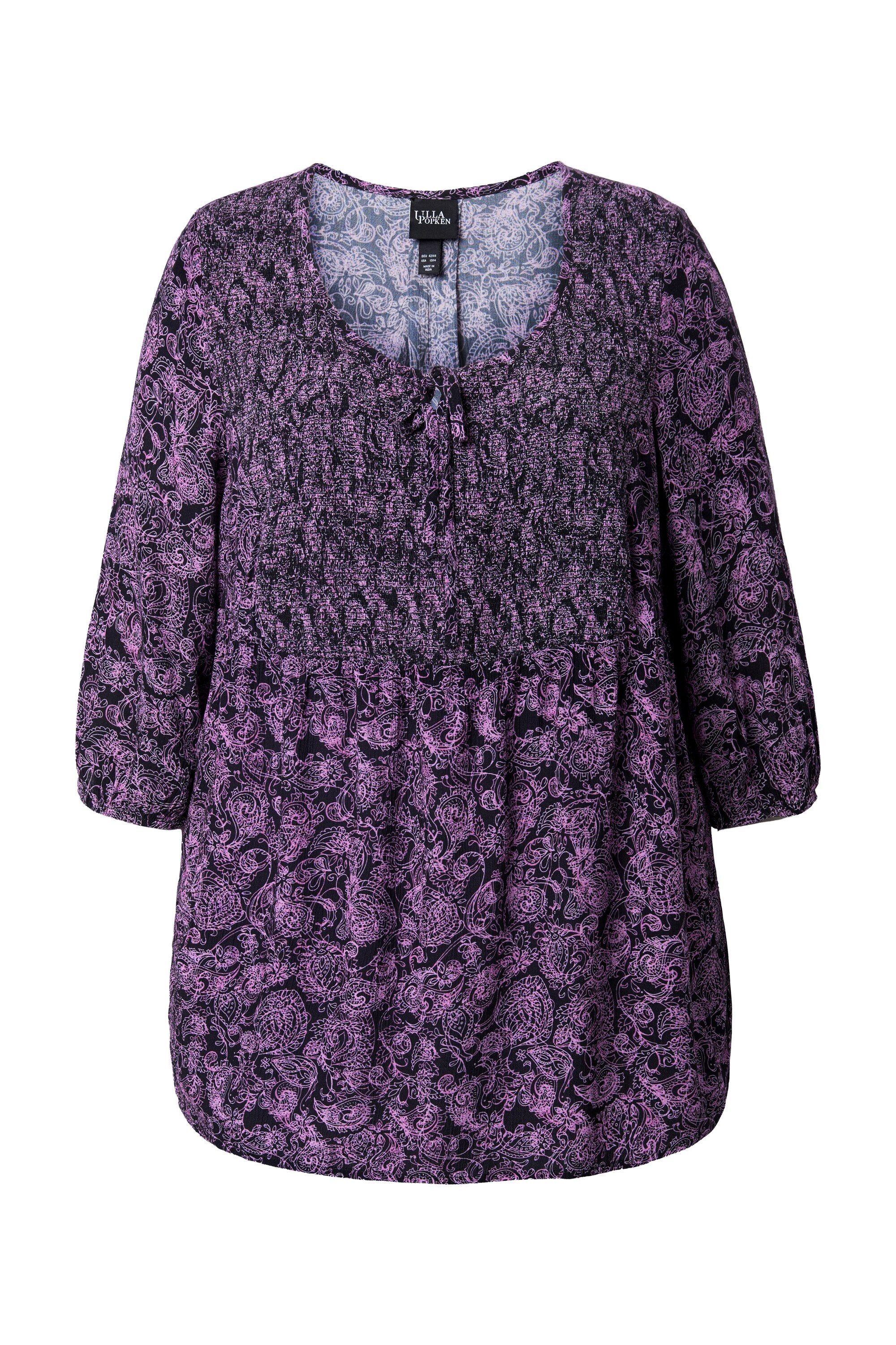 Ulla Popken Longbluse Smokbluse Bluse Rundhals 3/4-Arm Rückenfalte