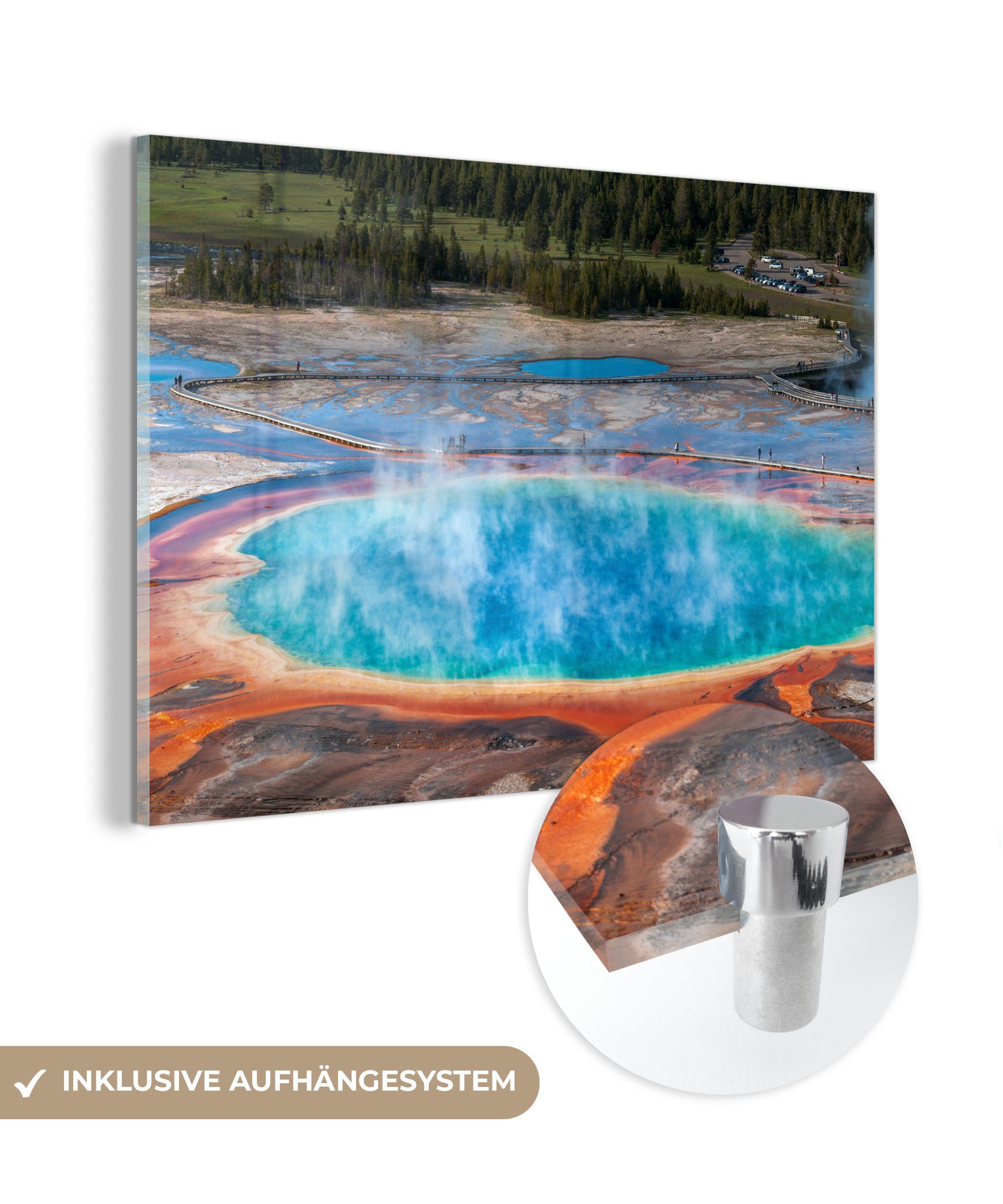 MuchoWow Acrylglasbild Yellowstone - Geysir - Wasser, (1 St), Acrylglasbilder Wohnzimmer & Schlafzimmer