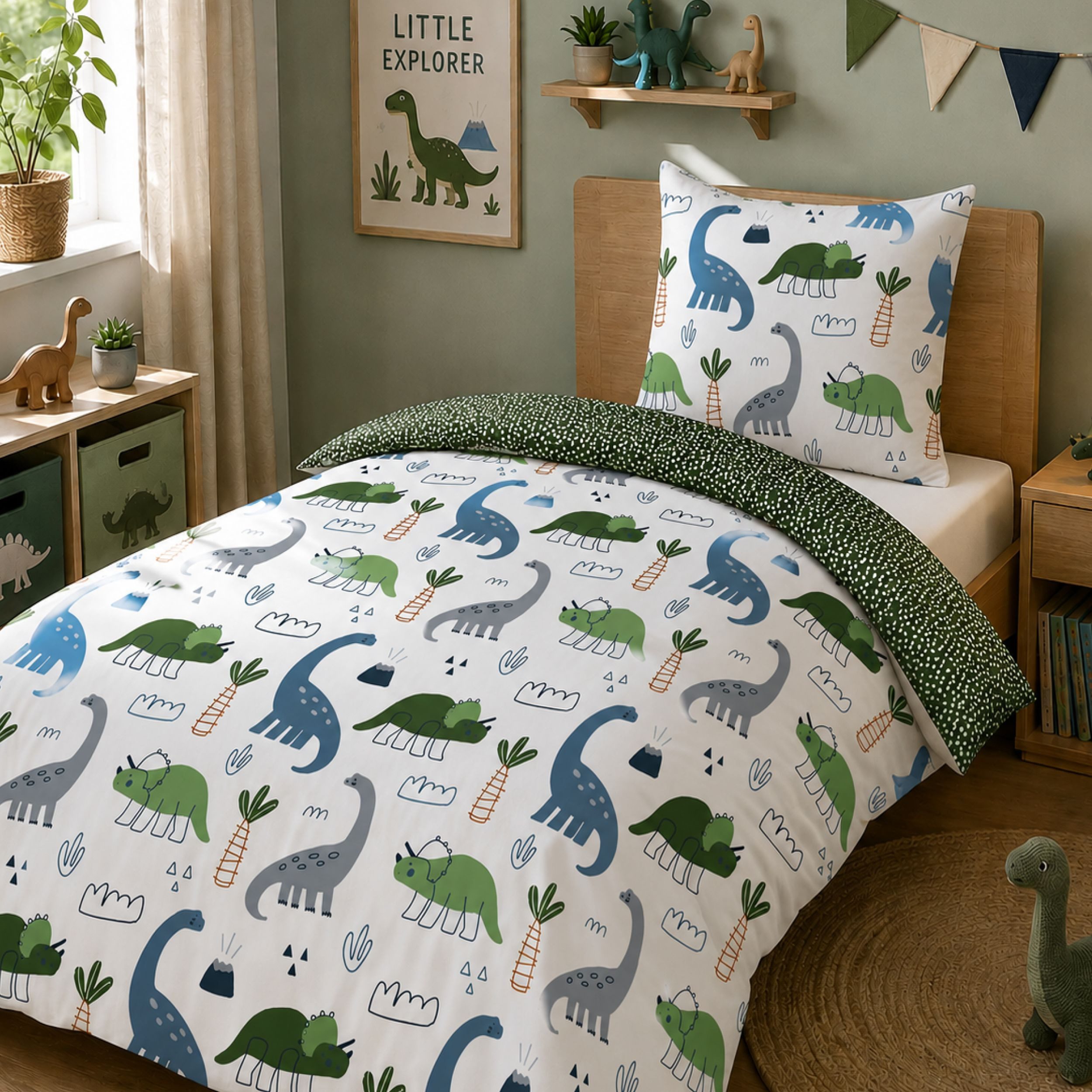 Kinderbettwäsche Dinosaurier 135x200 80x80 cm Dino Bettwäsche 100% Baumwolle