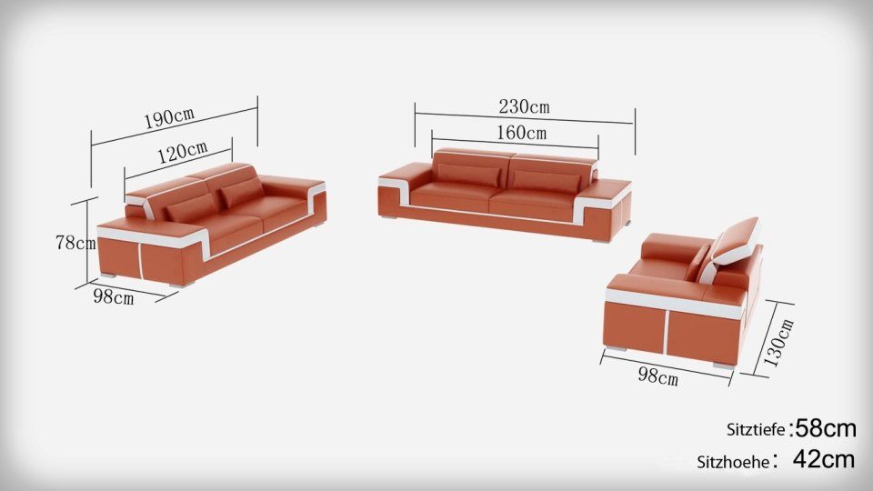 JVmoebel Sofa Weiße 3+2+1 Sofa Couch Polster Leder Stoff Couchen, Made in Europe
