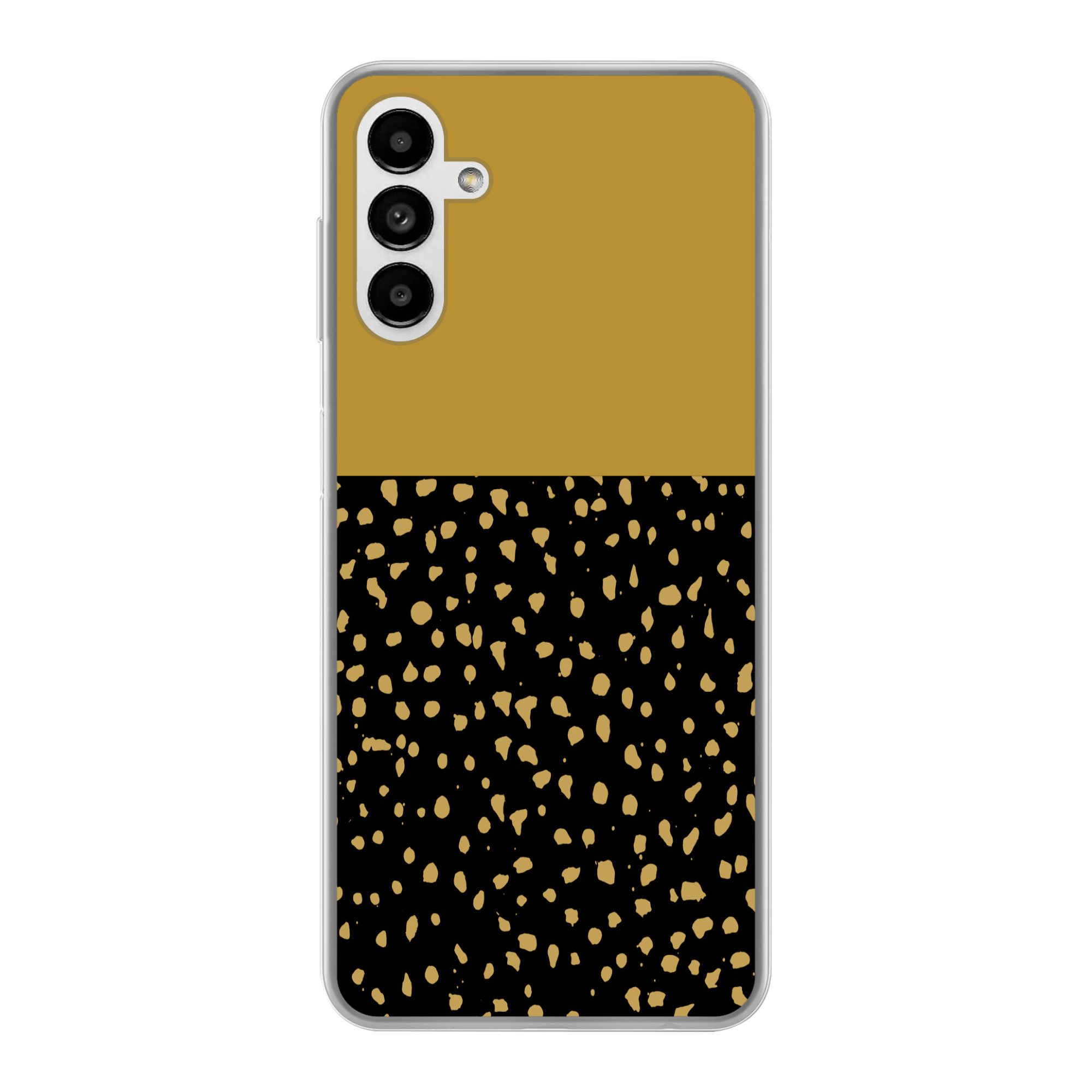MuchoWow Handyhülle für Samsung Galaxy A04s Polka dots - Ockergelb - Schwarz, Handy Case, Silikon, Bumper Case Dünn