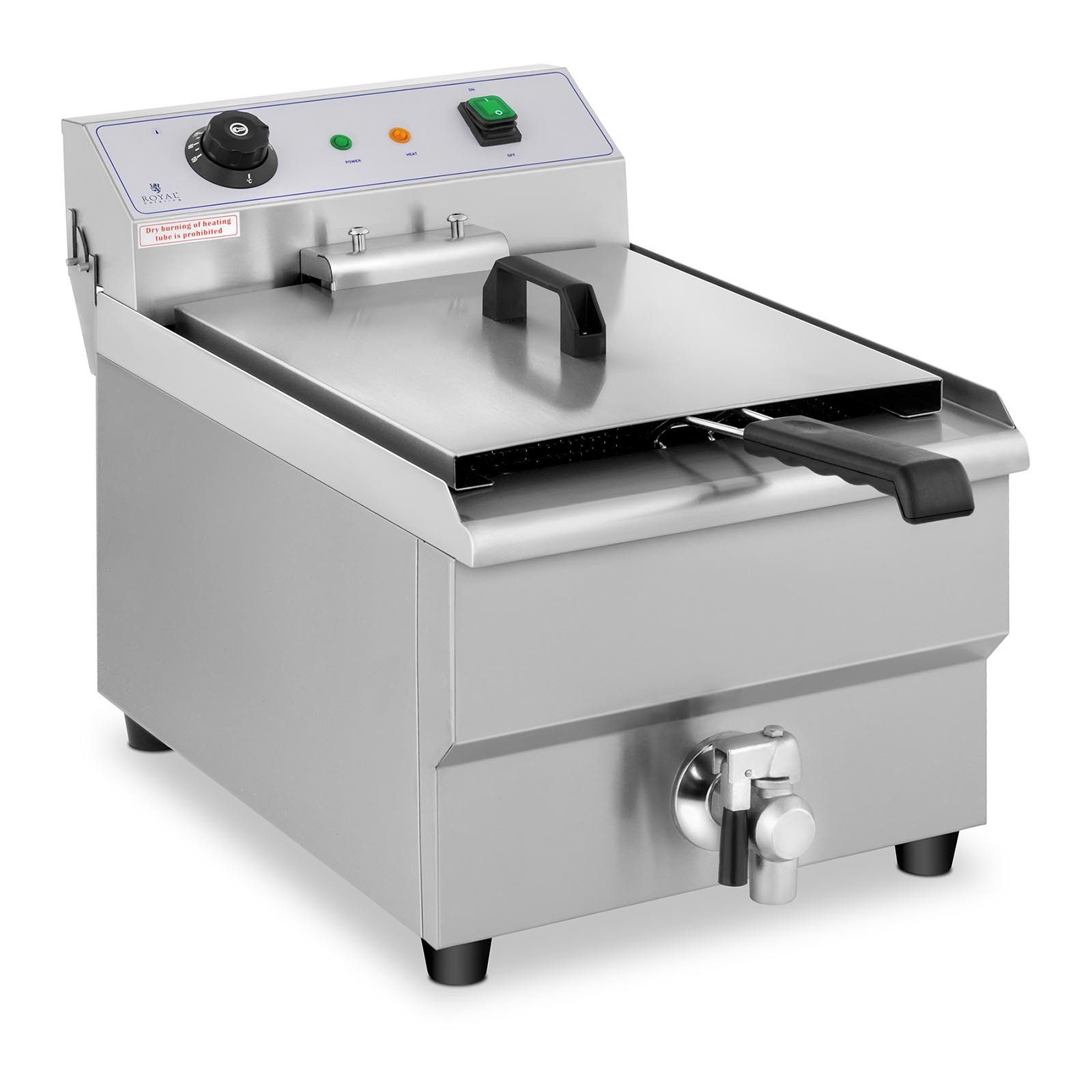 Royal Catering Fritteuse RCEF 16EB, 3500 W, 16 L Edelstahl Ablasshahn 230 V Kaltzone